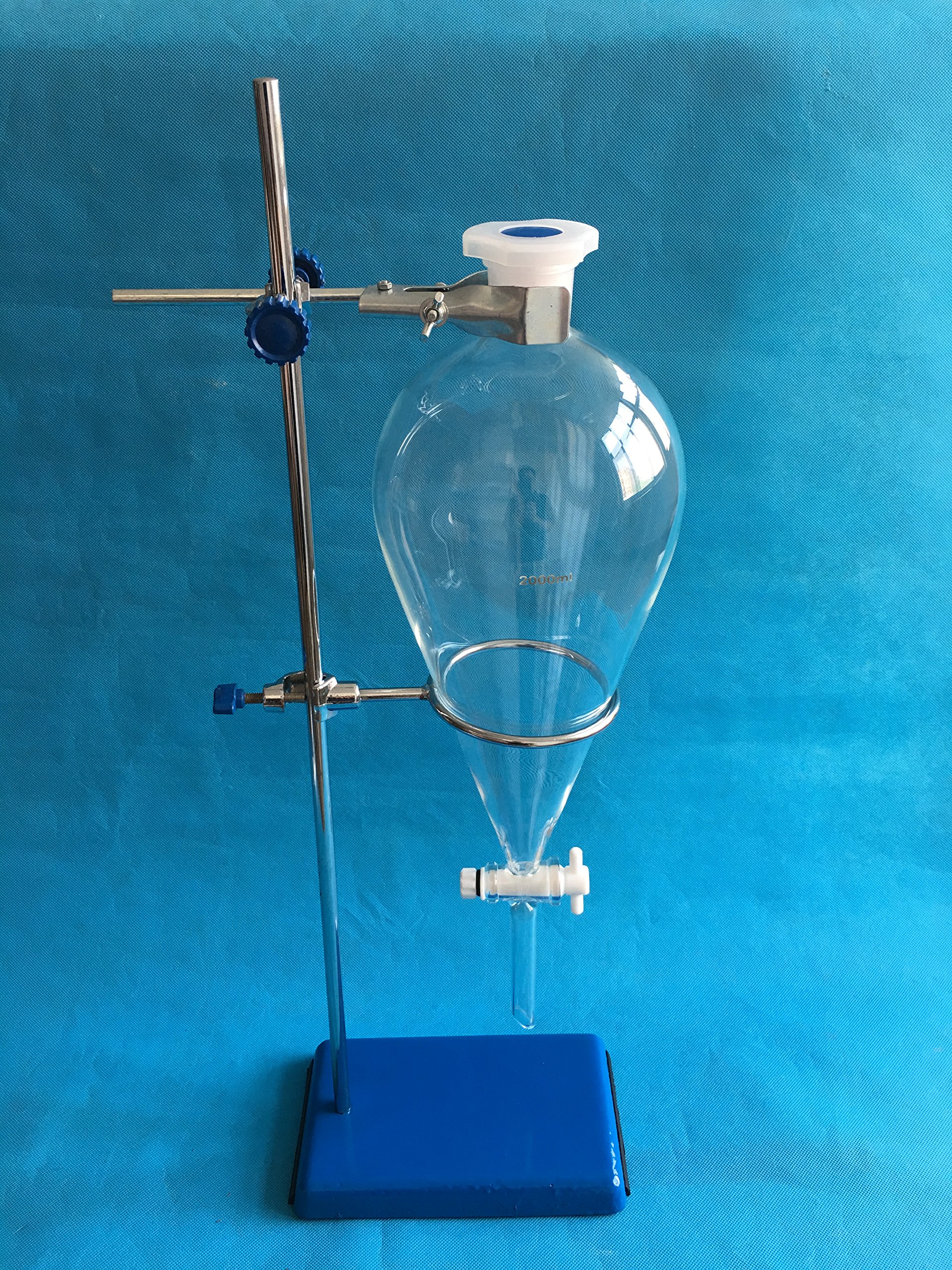2000ml Glass Separatory Funnel Set with PTFE Stopcock & Iron Ring Stand - Lab Equipment for Liquid Extraction, Chemical Separation - Perfect for Chemistry Labs, Essential Oil Distillation & Scientific Research