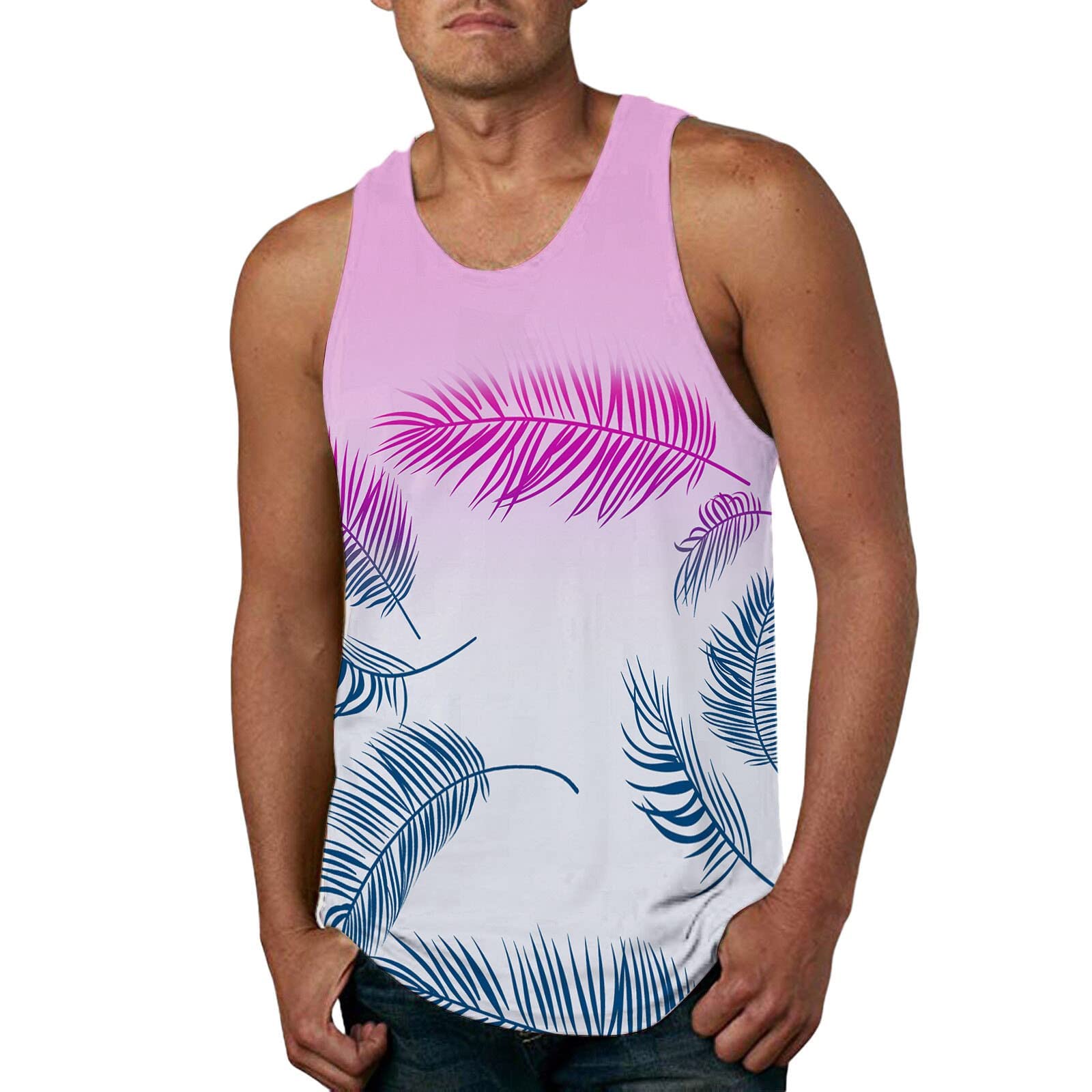 **Men's Sleeveless Tank Top - 3D Digital Printed Beach Tee Shirt for Summer - White Casual Muscle Shirt for Gym, Running & Outdoor Activities**