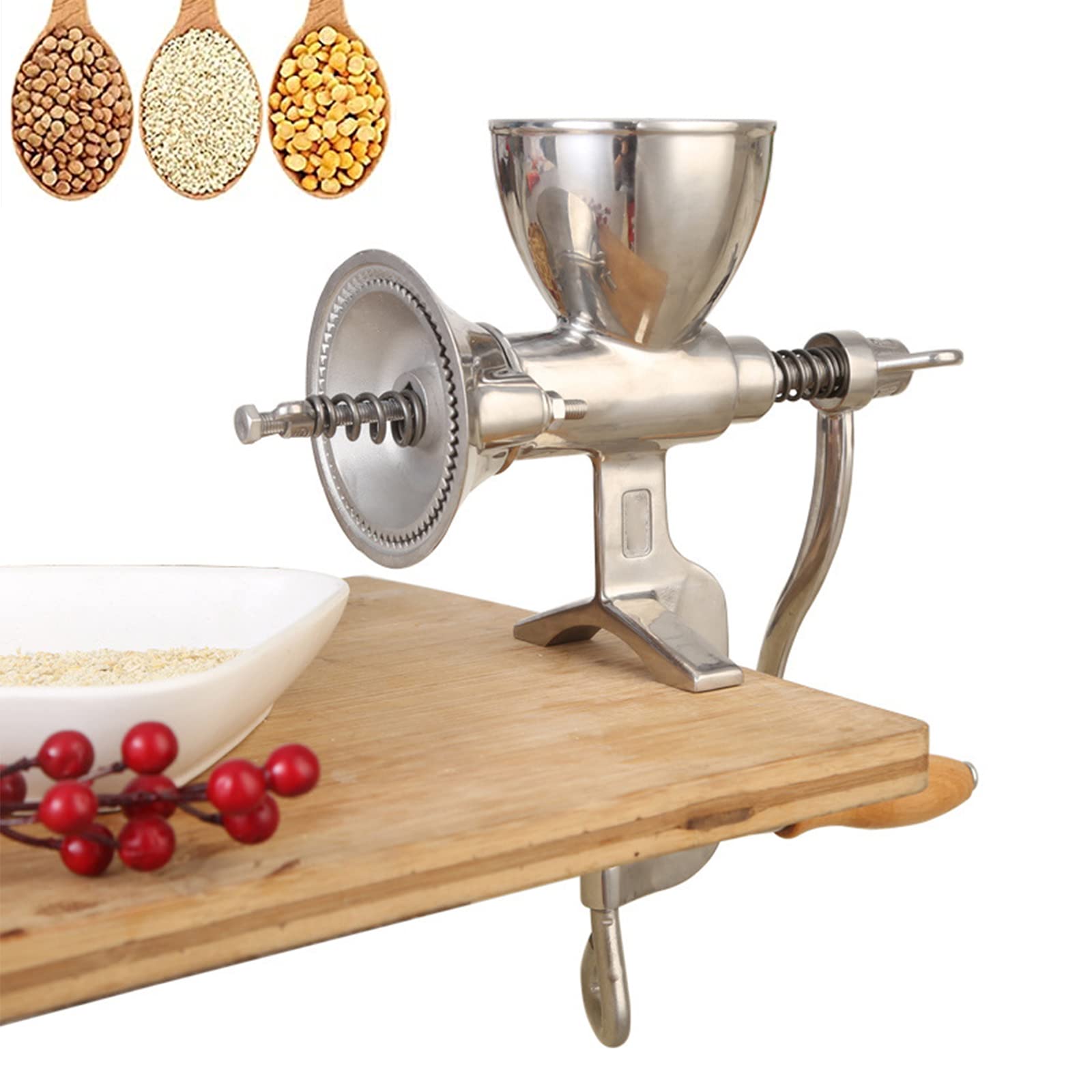 Premium Manual Grain Mill - Adjustable Coarseness Hand Crank Cast Iron Grinder for Coffee Beans, Spices, Nuts, Seeds & Corn | Perfect for Home Brewing, Baking & Bird Feed Preparation
