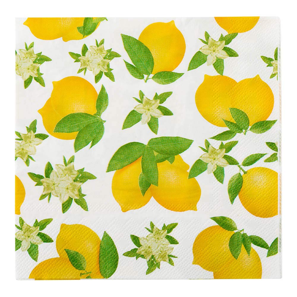 Premium 13 Inch Lemon Design Printed Paper Napkins - 500 Count 3-Ply Textured Edge White Luncheon Napkins for Restaurants, Parties & Catering Events | Soft, Strong & Decorative Tableware for Weddings, BBQs & Special Occasions