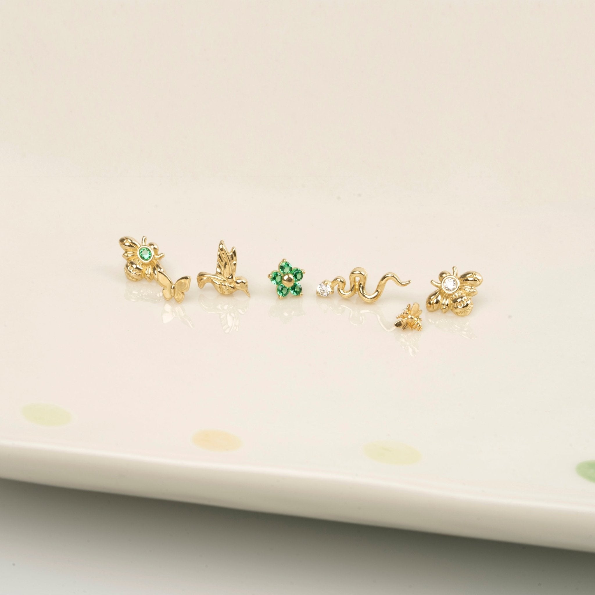 14K Yellow Gold Cubic Zirconia Bee Stud Earrings - Hypoallergenic Flat Back Post for Sensitive Ears | Perfect for Everyday Wear, Gift Giving & Bee-Themed Jewelry Collections