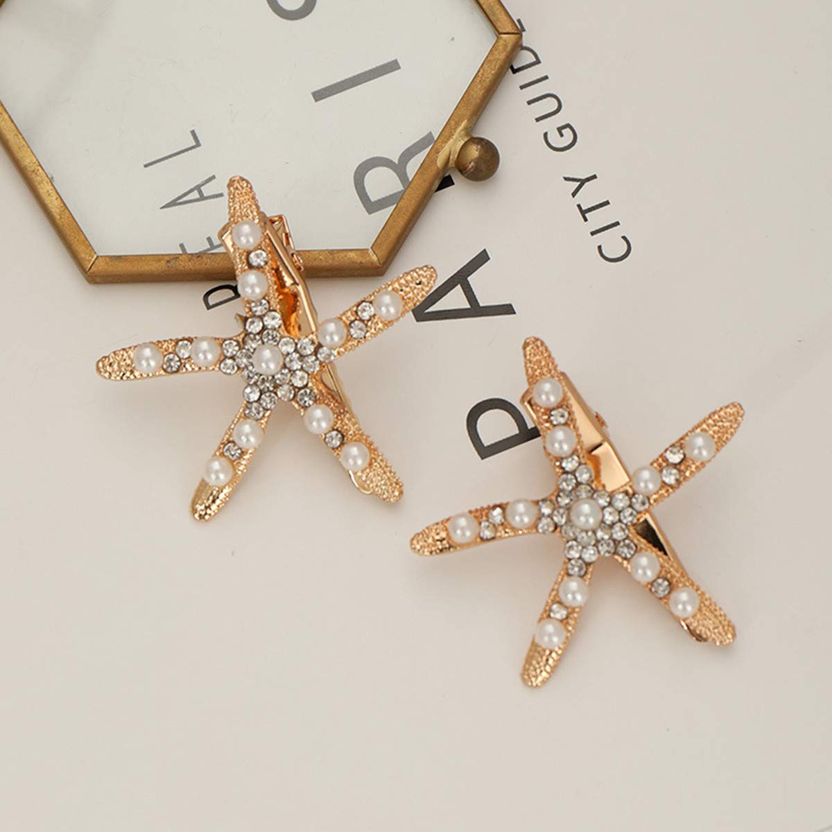 6 Pcs Rhinestone Pearl Starfish Hair Clips for Women & Girls - Elegant Hair Barrettes for Bridal, Wedding, Beach Party & Daily Hair Accessories