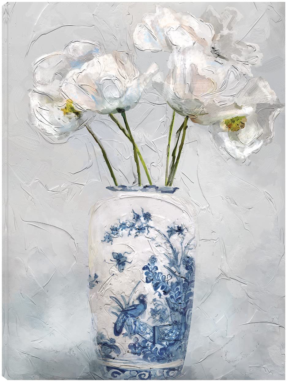 Hand-Painted Chinoiserie Canvas Wall Art - Fine Art Decor for Living Room, Bedroom, Office & More - Ready to Hang 24x32 Inch - Perfect for Home, Hotel & Restaurant Decoration