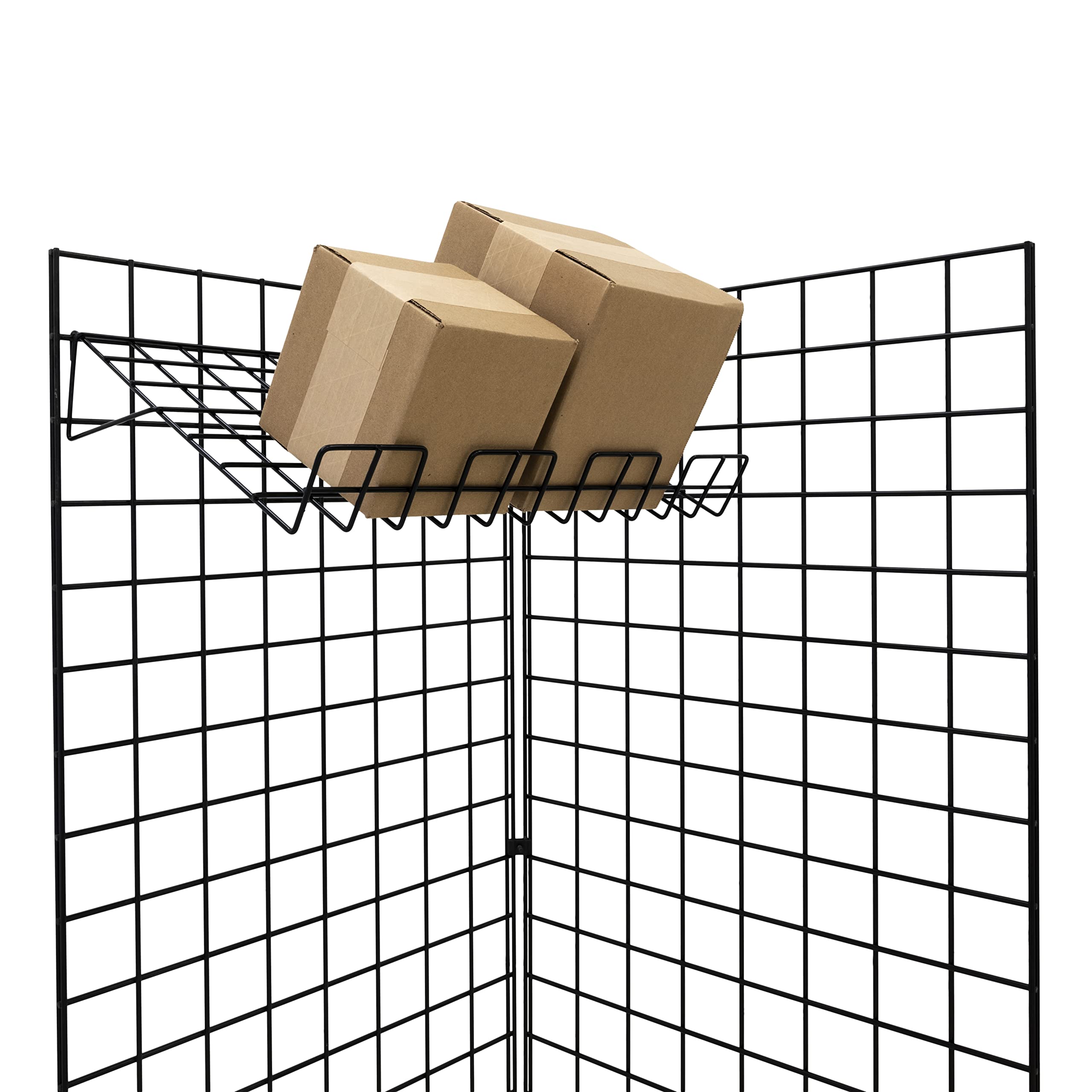 Slanted Metal Shelf with 3” High Front Lip for Grid-Wall & Grid-Panels - 22”W x 15”D, 1/4” Thick Steel Wire (6-Pack, Black) | Retail Display Shelving for Stores, Boutiques & Warehouse Organization