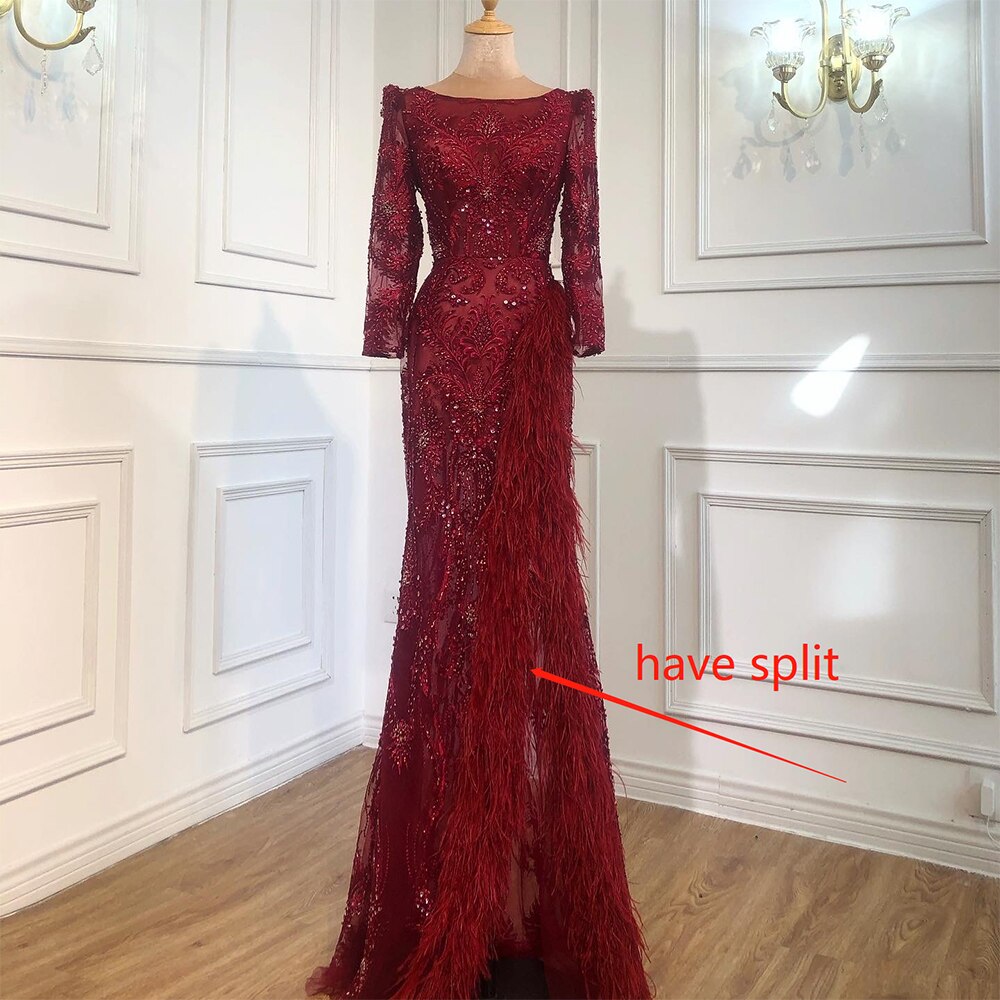 Elegant Grey Mermaid Evening Gown with Beading & Feathers - Luxury Formal Dress for Women | Perfect for Prom, Gala & Special Occasions