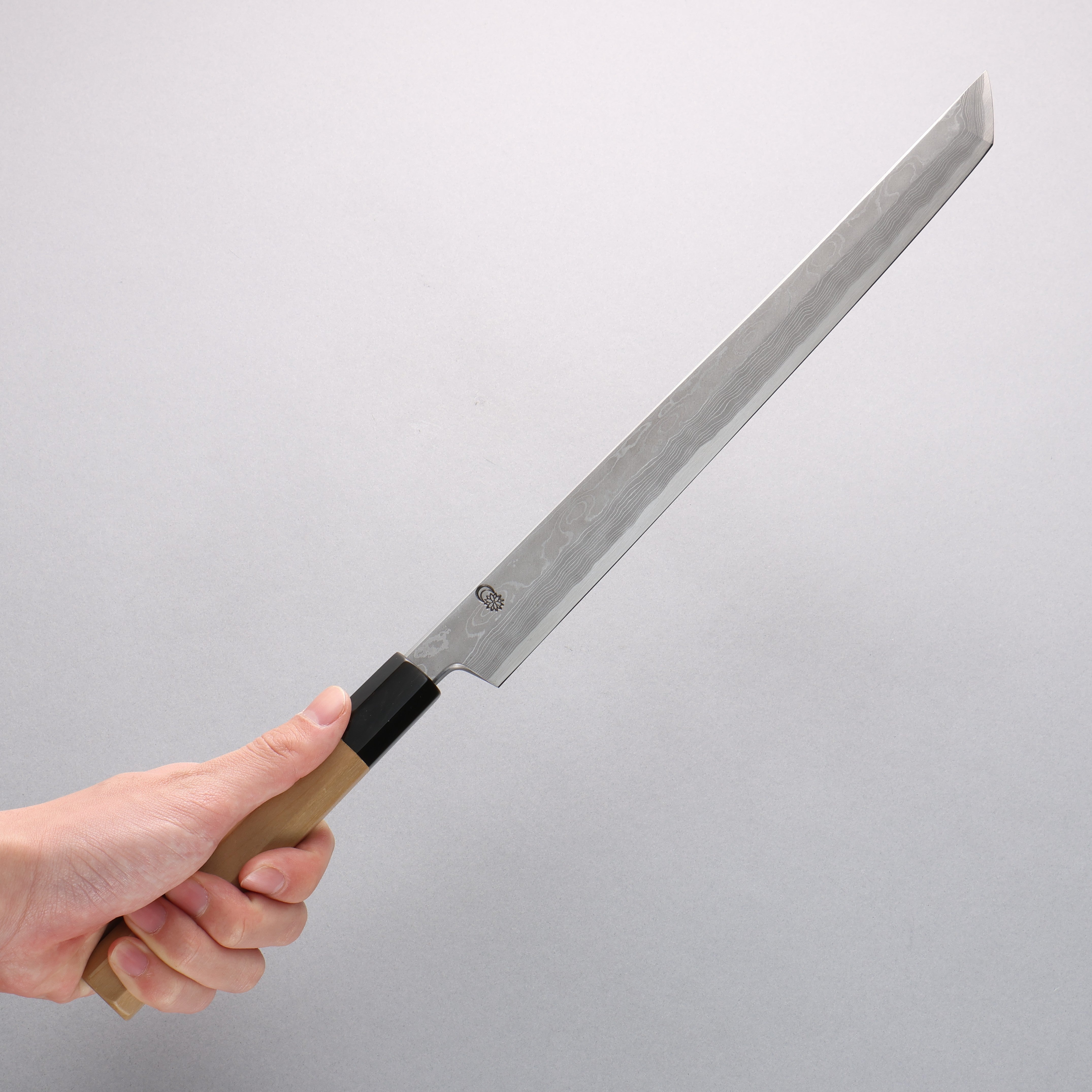 Premium Kikuzuki Blue Steel No.1 Damascus Sakimaru Takohiki Knife 300mm with Magnolia Handle - Professional Japanese Sushi & Sashimi Chef Knife for Precision Cutting