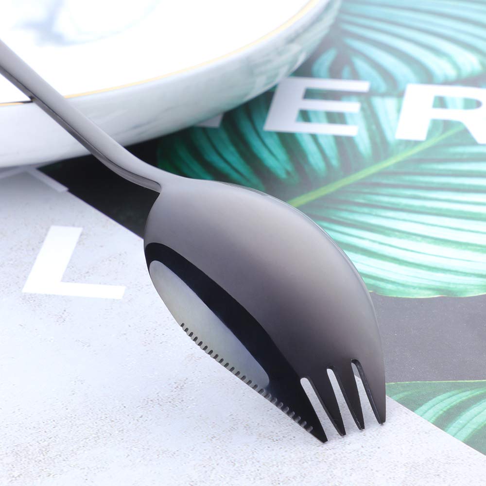 Buyer Star 6-Pack Stainless Steel Sporks - 18/8 Food Grade Spork Set (7.6 Inch, 1.6 Oz) for Ice Cream, Salad, Dessert, Camping & Picnic - Durable Black Utensils for Home, Office & Outdoor Use