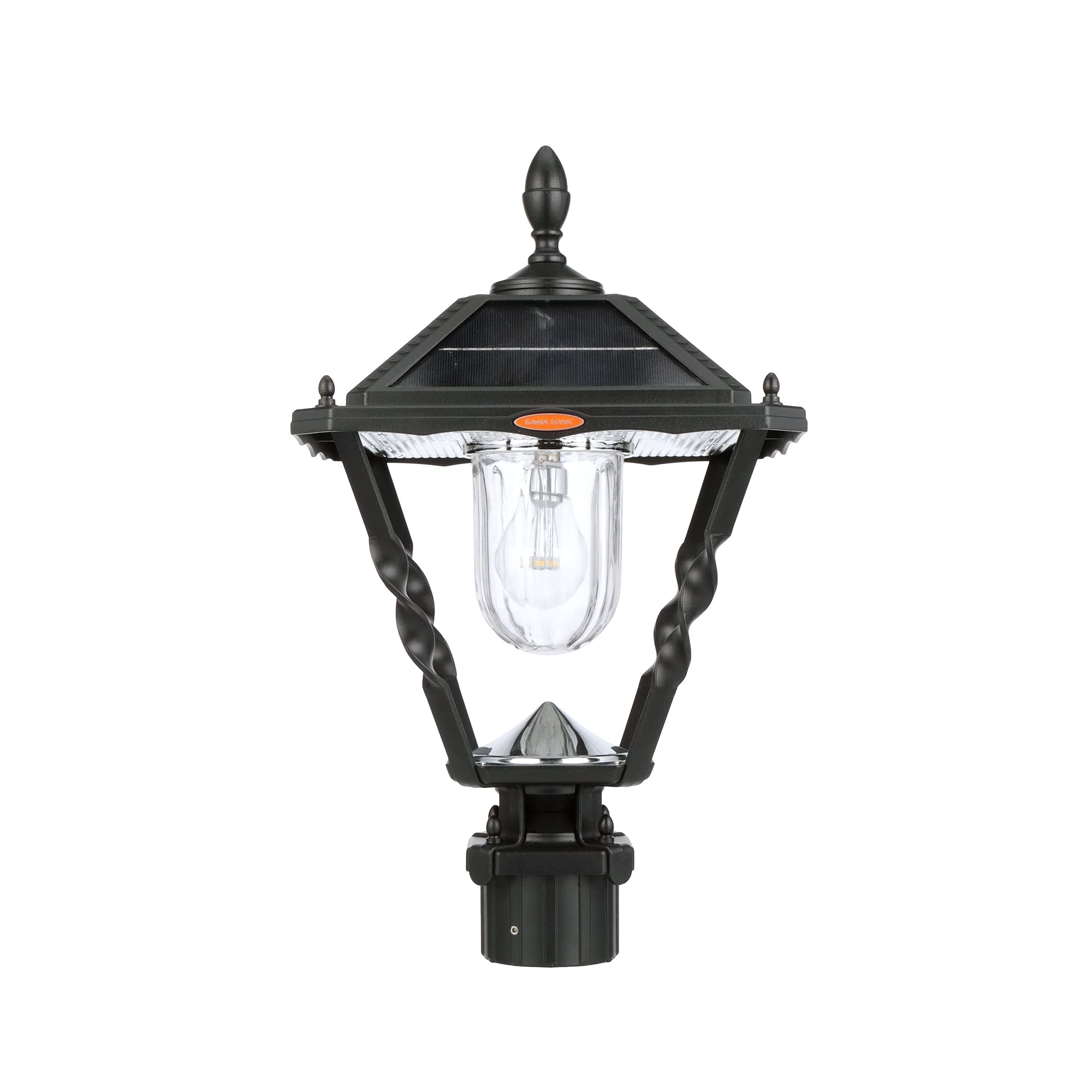 Gama Sonic Black Aluminum Outdoor Solar Post Light - 3-inch Fitter for Lamp Posts & Pier Mount (Sold Separately) - 2700K Warm White LED - Weatherproof Solar Pathway Lighting for Garden, Driveway & Walkway (Model 133B50012)