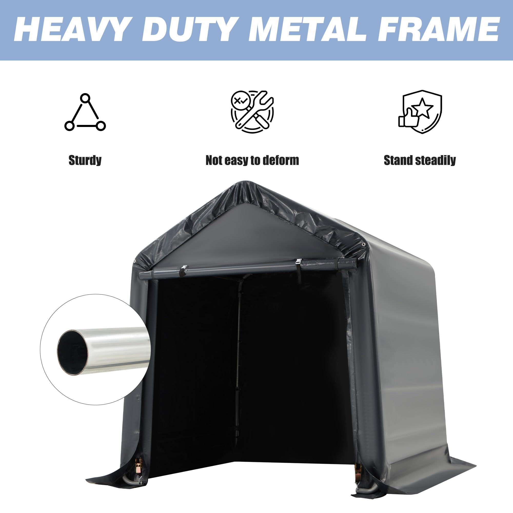 MELLCOM 6x6ft Heavy Duty Portable Storage Shed - Waterproof Outdoor Canopy with Roll-Up Zipper Door for Bikes, Motorcycles, Garden Tools & Equipment - Perfect for Backyard, Garage & Patio Storage Solutions