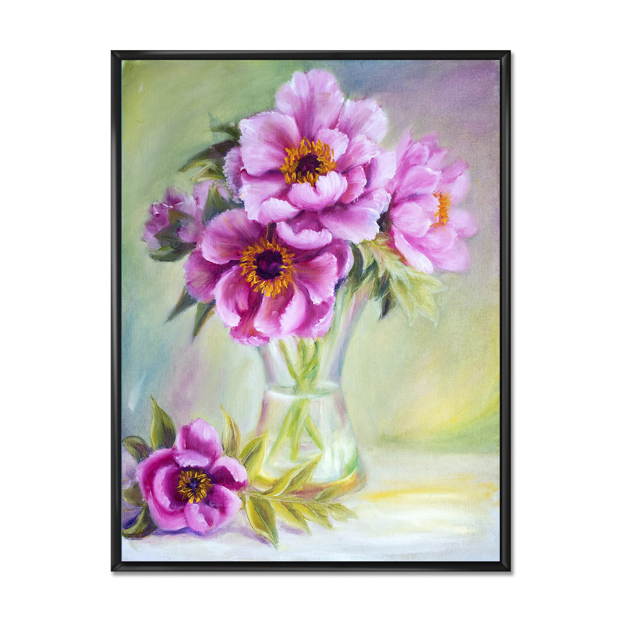 Peonies in Vase Still Life Oil Painting - Traditional Framed Canvas Wall Art Print for Living Room, Bedroom & Office Decor