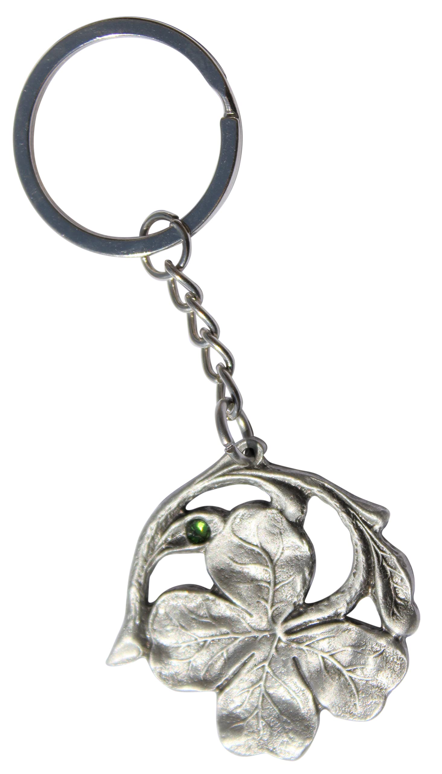 Lead-Free Pewter 4 Leaf Clover Keychain with Green Jewel – Handmade in Michigan – Irish Good Luck Charm for Keys, Gifts & St. Patrick's Day Accessories