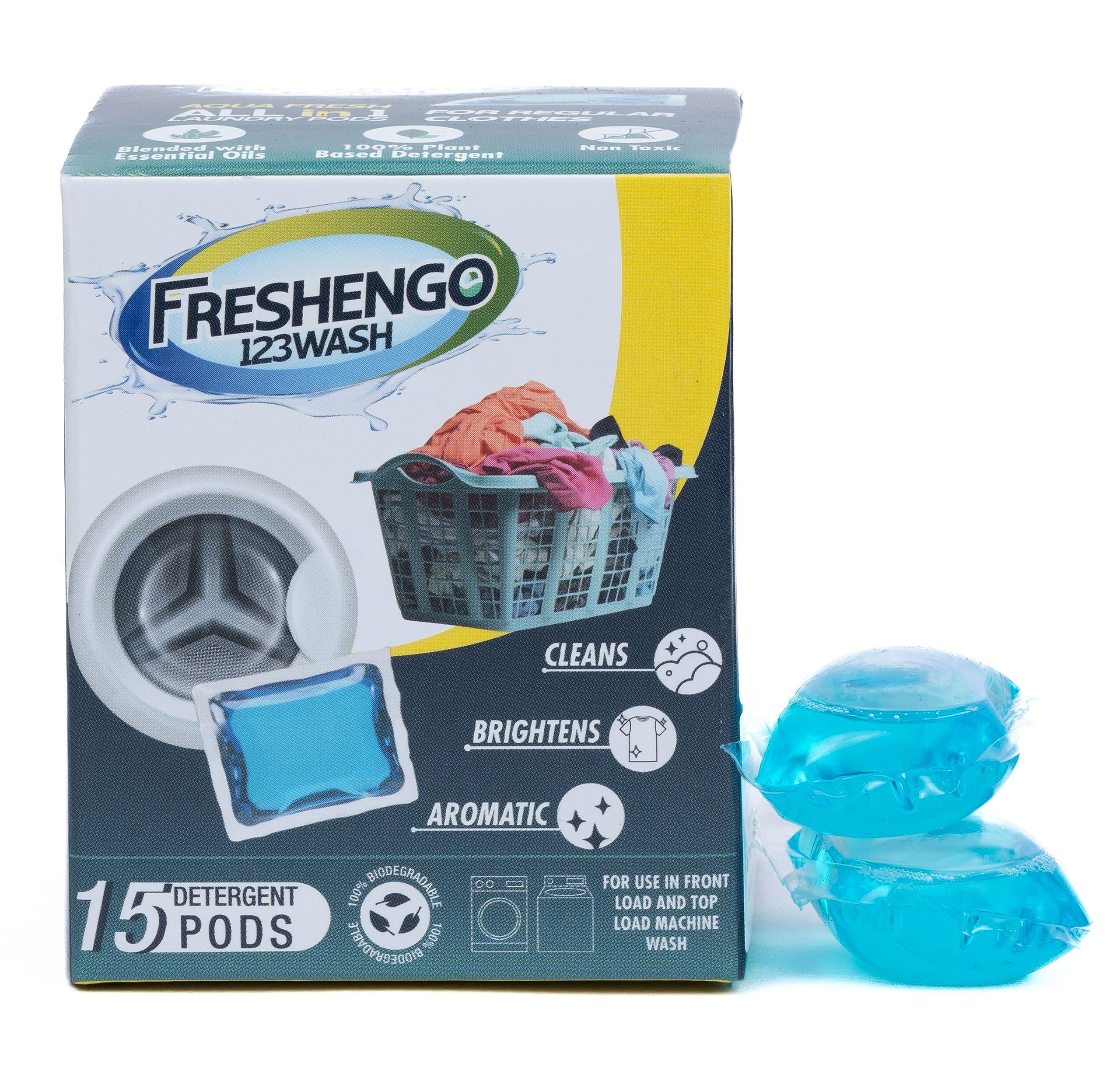FRESHENGO Laundry Detergent Pods - 4-in-1 Plant-Based Formula for Washing Machines | Eliminates Odors, Removes Stains, Softens & Brightens Clothes | Non-Toxic & Eco-Friendly | Perfect for Families, Gym Clothes & Everyday Laundry