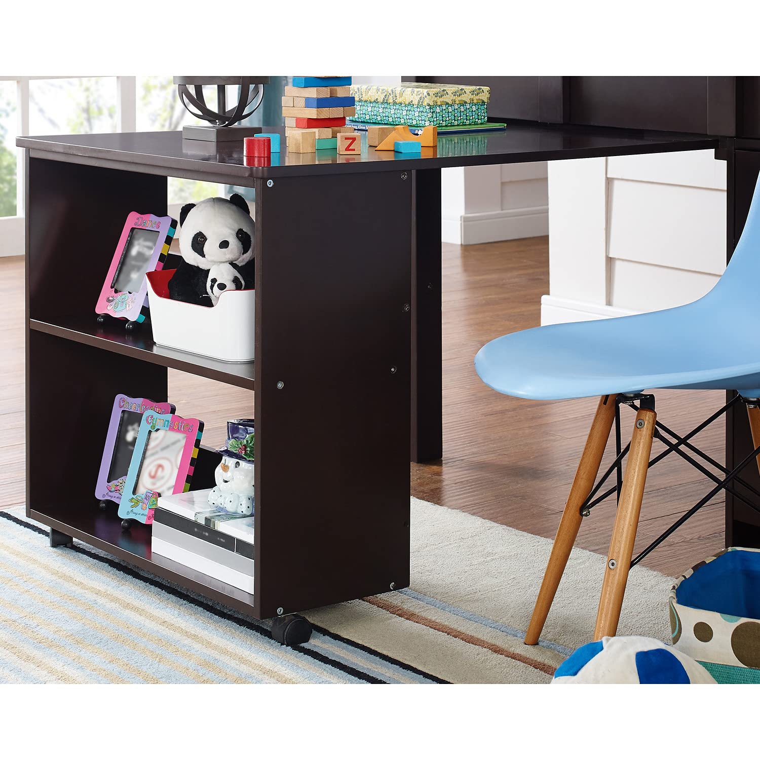 Naomi Home Twin Size Loft Bed with Desk & Storage - Pine Wood Study Bed for Kids with Safety Guard Rails, Bookcase Shelf & Cabinet Ladder - Espresso Finish - Perfect for Small Bedrooms, Dorm Rooms & Kids' Study Spaces