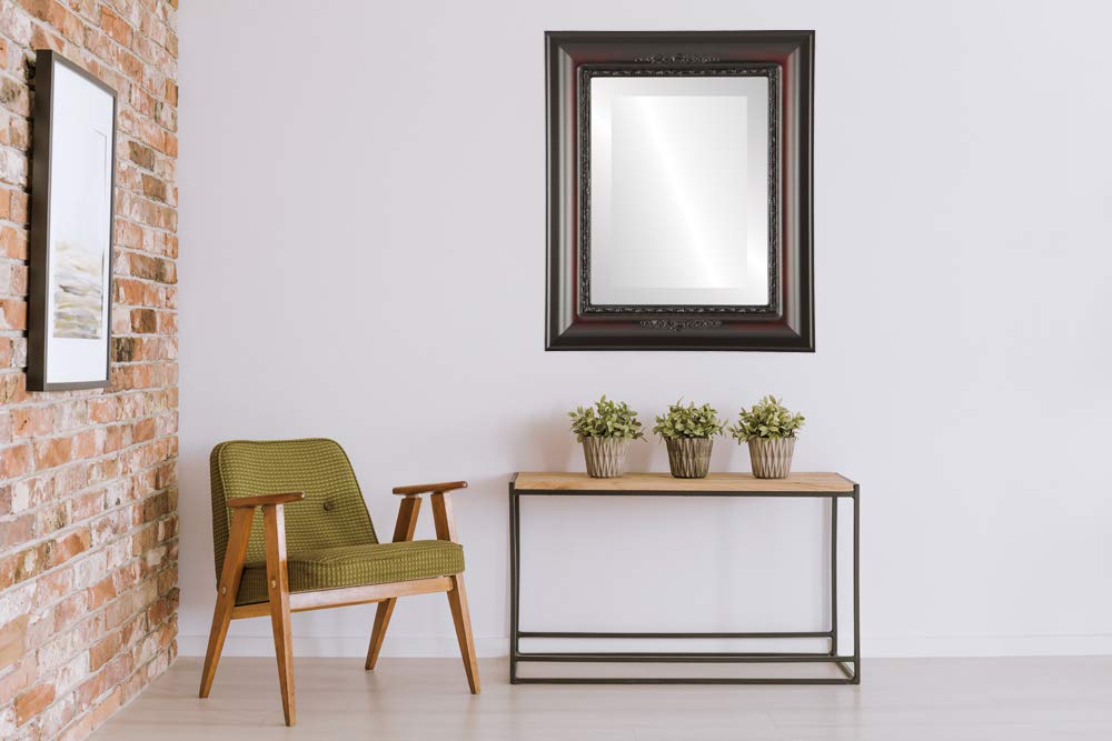 Boston Style Rosewood Rectangle Beveled Wall Mirror - 23x29 Inches - Elegant Home Decor Mirror for Living Room, Bedroom & Entryway