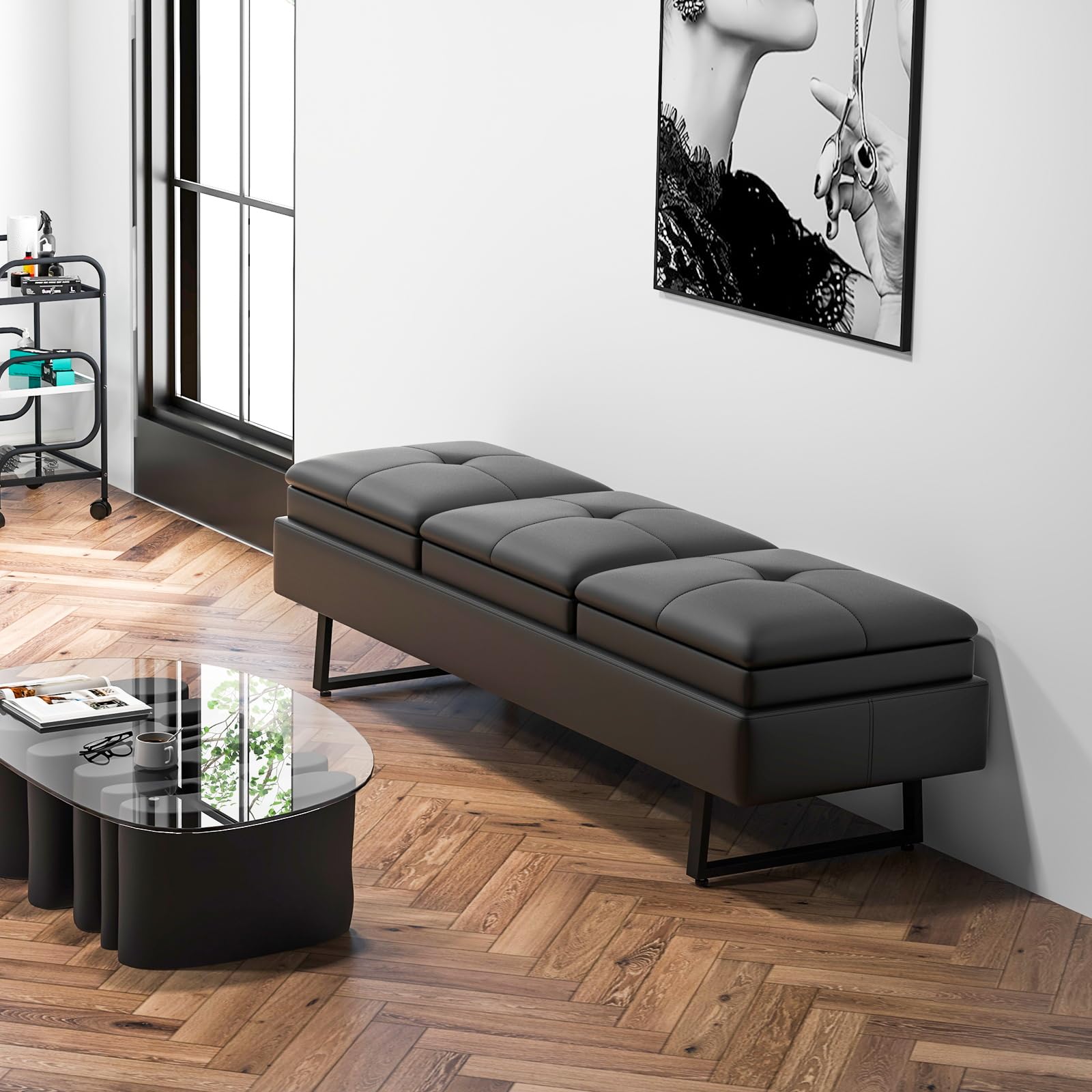 Kinsuite 3-Seat Leather Waiting Room Bench with Thickened Cushion - Modern Office Reception Furniture for Barber Shop, Nail Salon, Clinic & Hotel Lobby - Comfortable Entryway Seating Solution