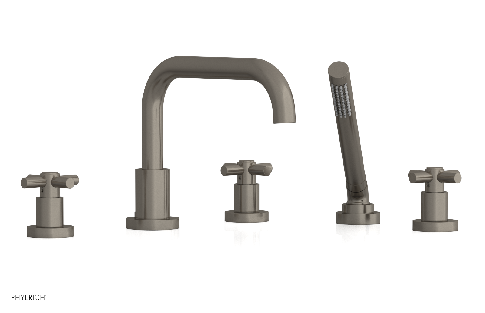Premium Deck Mount Tub Faucet with Hand Shower - D2136D1 Tubular Cross Handles for Bathroom Sink & Bathtub | Perfect for Modern Home Renovation & Spa-Like Bathing Experience