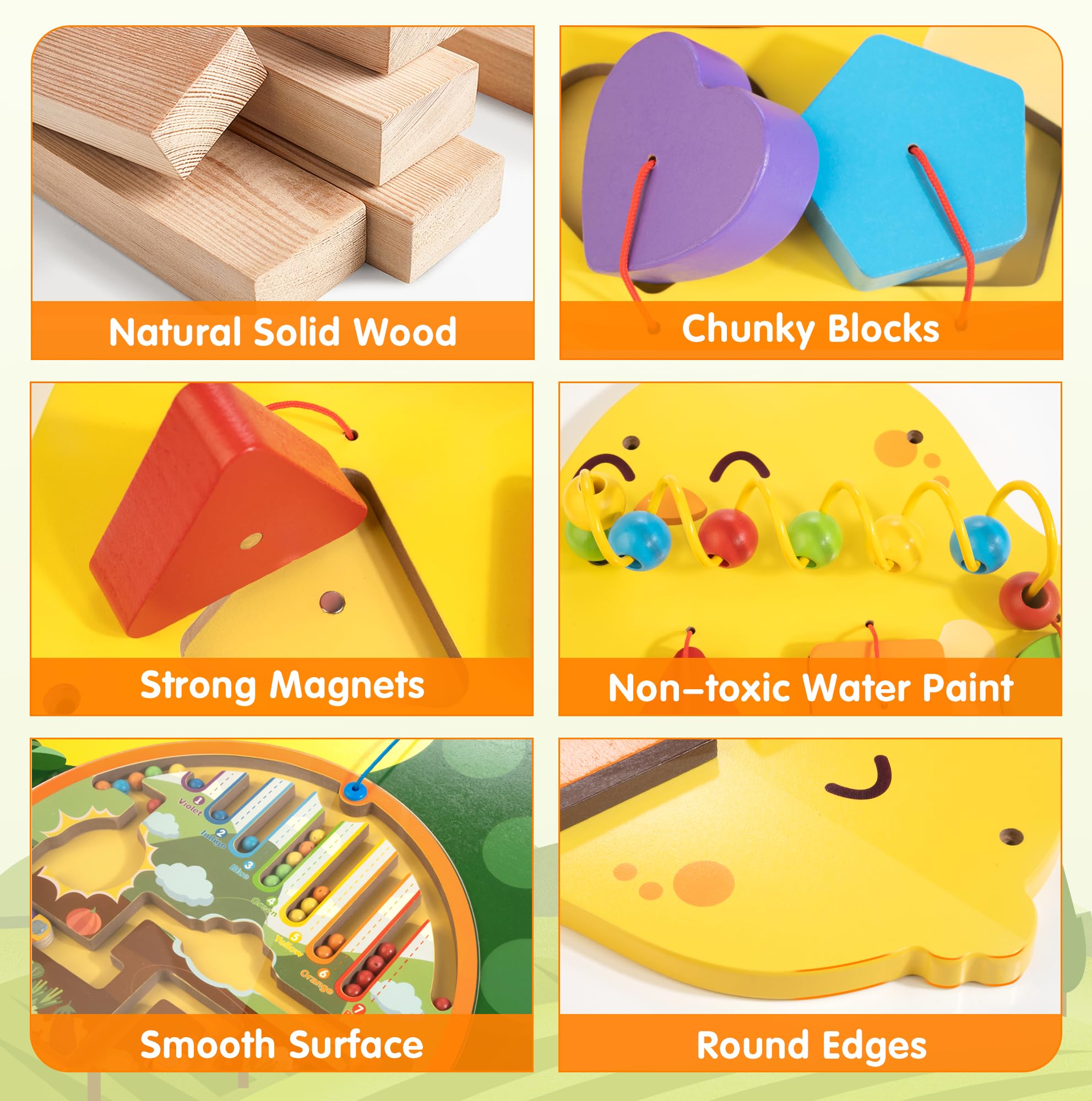 11-in-1 Wooden Sensory Busy Board for Toddlers - Montessori Learning Activity Wall Panel with Chick Design | Educational Toy for Kids Playroom, Daycare, Nursery, Classroom & Dentist Office Waiting Area | Perfect for Sensory Play & Early Childhood Development