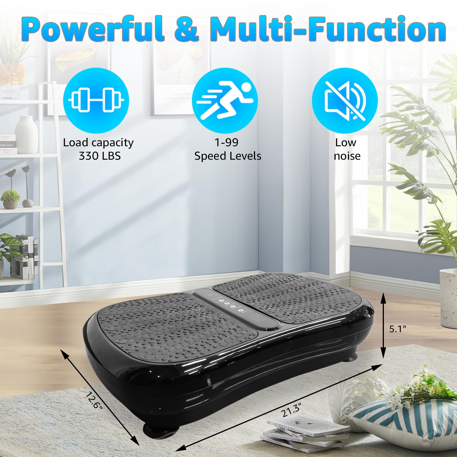 99 Levels 330LBS Mini Vibration Plate Exercise Machine - Whole Body Workout Vibration Fitness Platform with Resistance Bands - Home Training Equipment for Weight Loss, Toning & Muscle Recovery - Perfect for Home Gym, Physical Therapy & Post-Workout Recovery (Black)