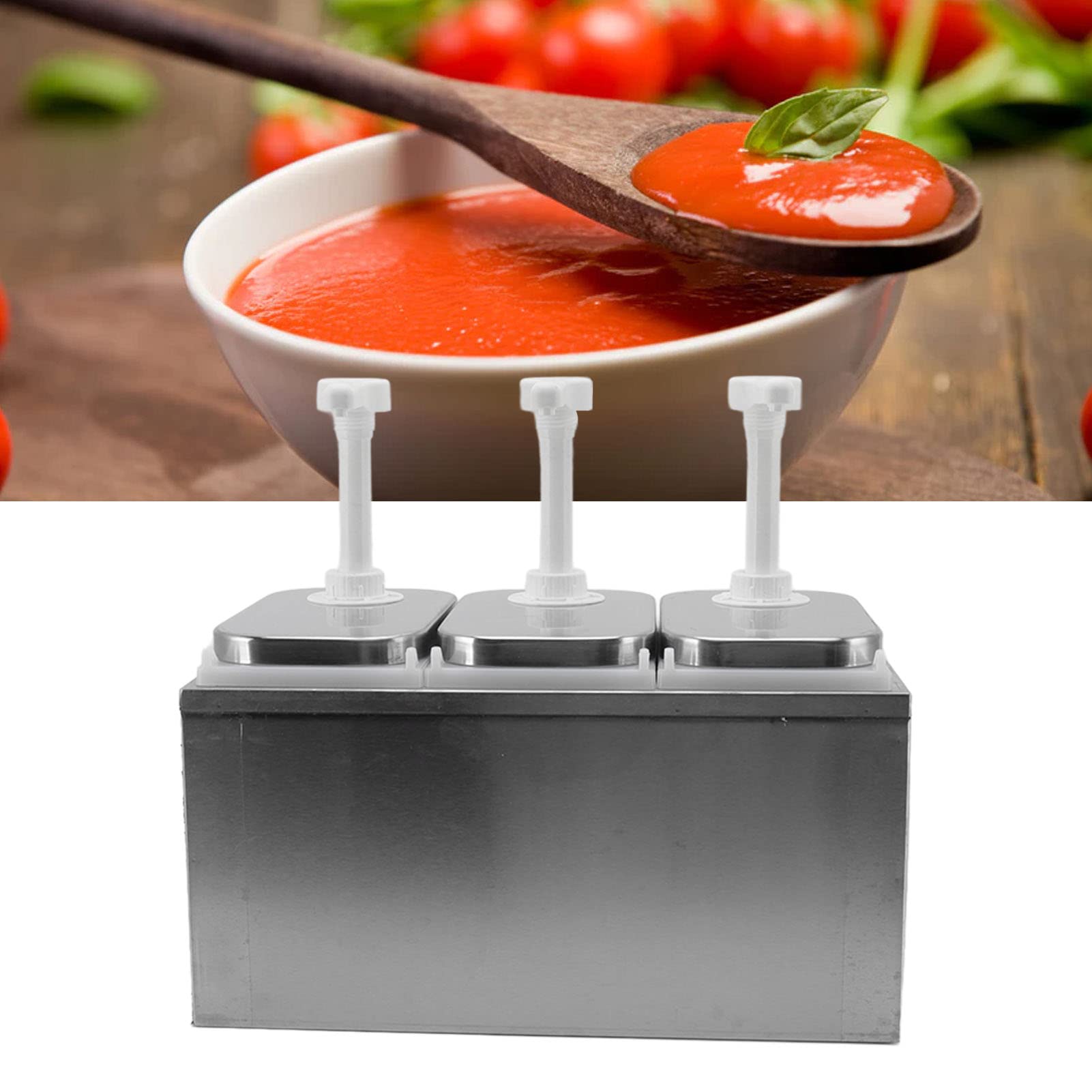 TOPINCN Stainless Steel Condiment Pump Station - 35ml Sauce Dispenser & Squeeze Pump for Ketchup, Mustard, Mayo (2L Triple Pump) - Perfect for Restaurants, Cafes, and Home Kitchens