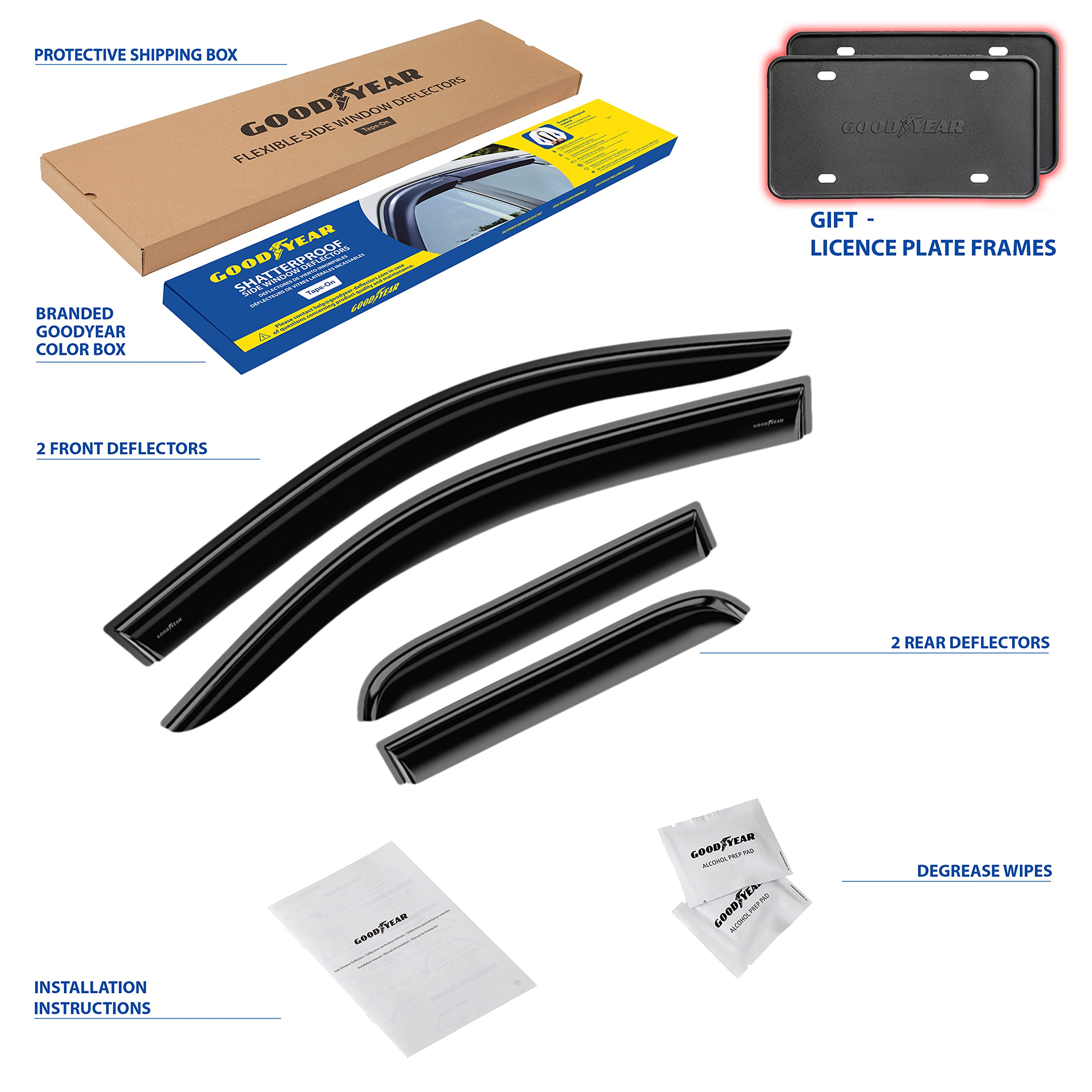 Goodyear Shatterproof Window Deflectors for Chevrolet Silverado 2500/2500HD/3500HD 2015-2019 Double Cab - Tape-On Rain Guards, Wind Deflector Visors, 4-Piece Set - Perfect for Rain Protection & Improved Ventilation While Driving