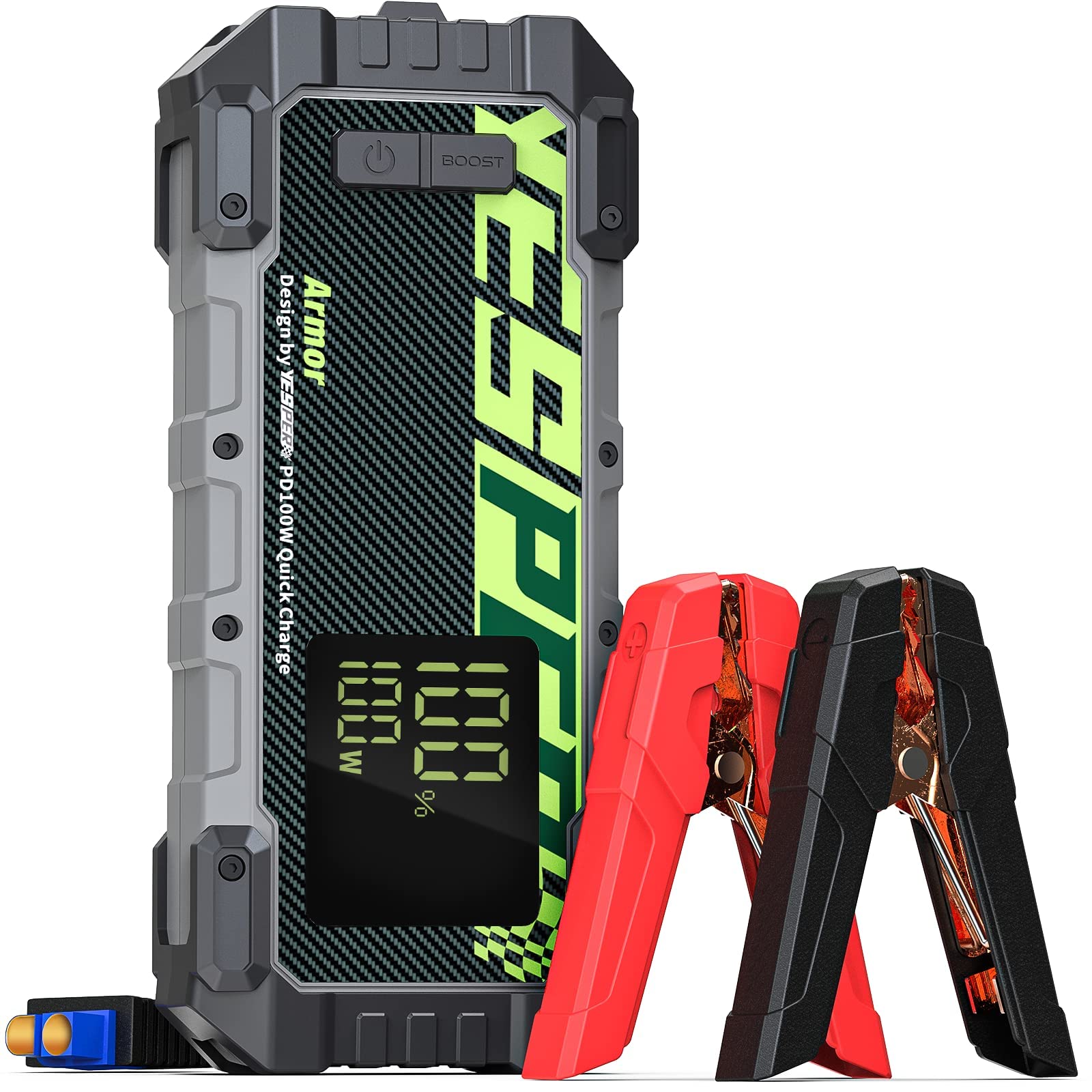 YESPER 3000A Peak Car Jump Starter - 12V Portable Battery Booster Pack with 100W Fast Charging for Gas & Diesel Engines (Up to 10.0L Gas/8.0L Diesel) - Emergency Vehicle Jump Starter for Cars, Trucks, SUVs, Boats & Motorcycles