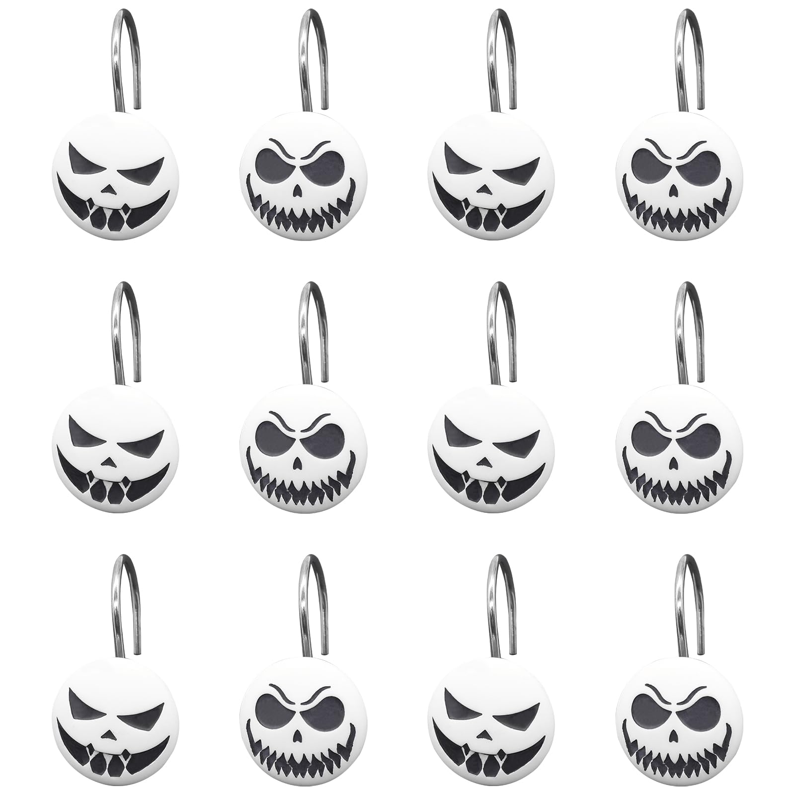 Biomoty Halloween Shower Curtain Hooks - 12 Pack White Resin Ghost Decor Hooks for Bathroom & Bedroom - Perfect for Halloween Party Decorations & Spooky Home Accessories