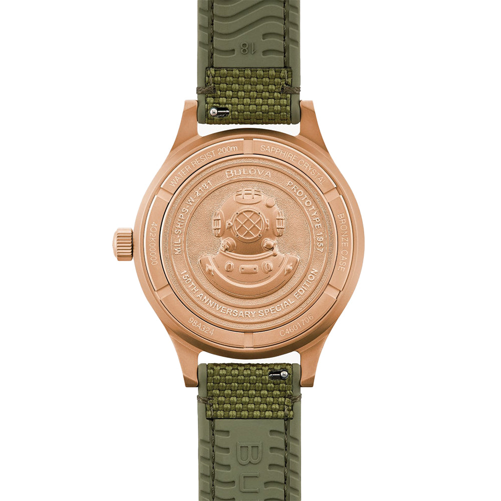 MIL SHIPS Bronze Special Edition 41mm Green Dial Watch with Leather Strap - Perfect for Diving, Casual Wear & Outdoor Adventures