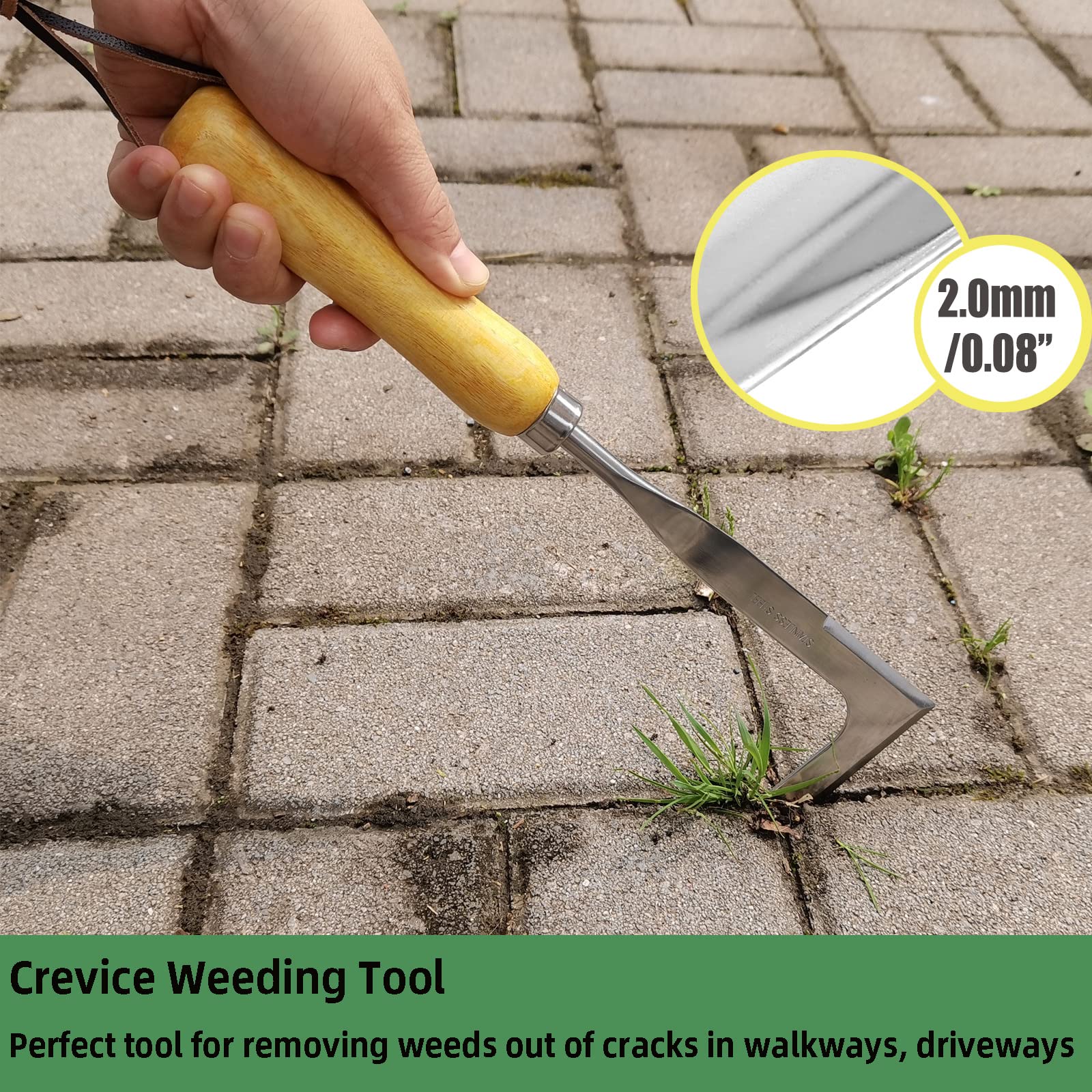 Stainless Steel Crack Weeder Tool with Ash Handle - Manual Crevice Weeding Tool for Lawn, Yard & Garden - Perfect Gardening Gift for Weed Removal Between Pavers and Sidewalks