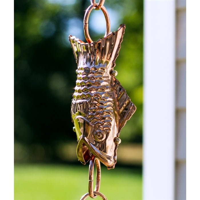 8.5 ft Decorative Fish Rain Chain with 4 Large Figures - Perfect for Garden Waterfalls, Outdoor Decor & Zen Landscaping