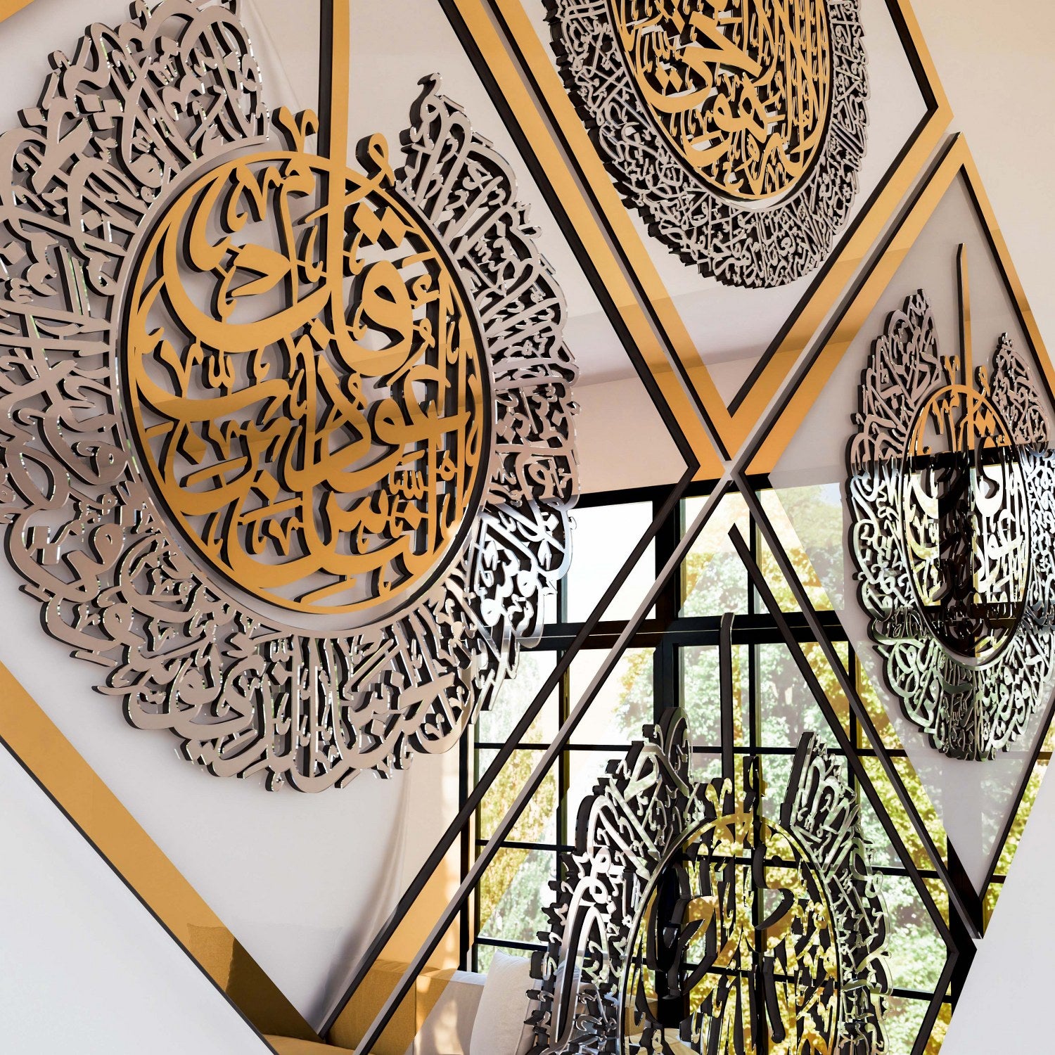 Beautiful Islamic Wall Art Set - Ayatul Kursi, Surah Ikhlas, Al Falaq & An-Nas Wooden Home Decor | Perfect for Muslim Home, Mosque & Gift Giving
