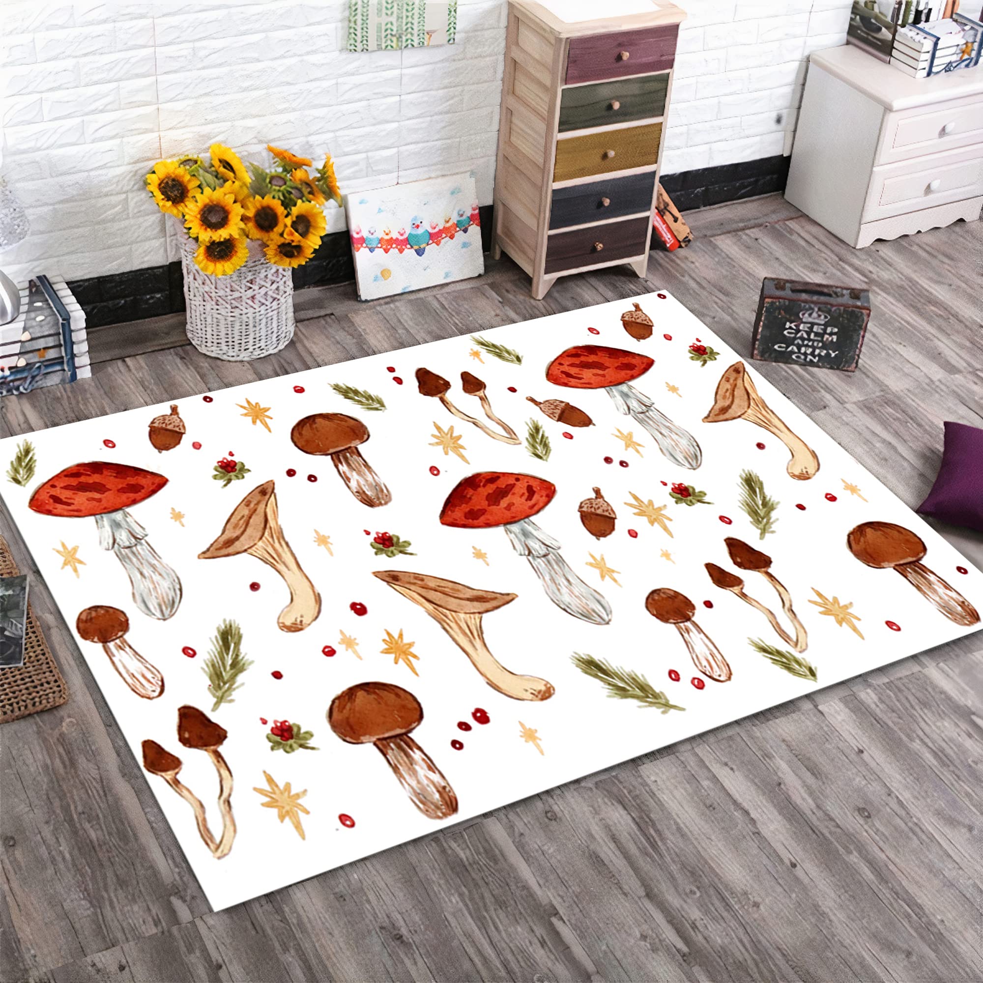 Soft Chenille Mushroom Rug - Modern 62.9”x90.5” (160x230cm) Plush Carpet for Living Room, Bedroom & Kids Room - Fun Home Decor Rug for Cozy Spaces & Play Areas
