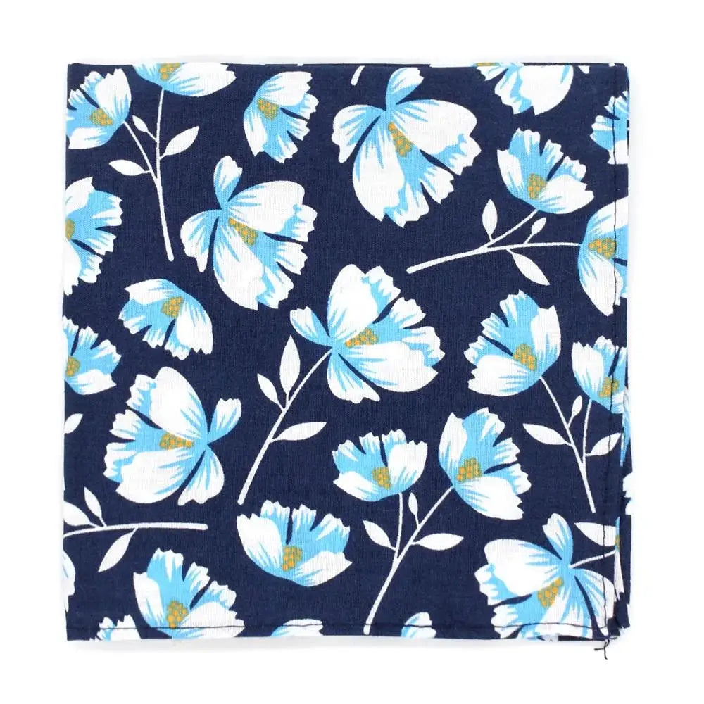 L.A. Smith Premium Silk Tie and Pocket Square Set - Navy Blue with Large Floral Pattern - Perfect for Weddings, Business Meetings & Formal Events