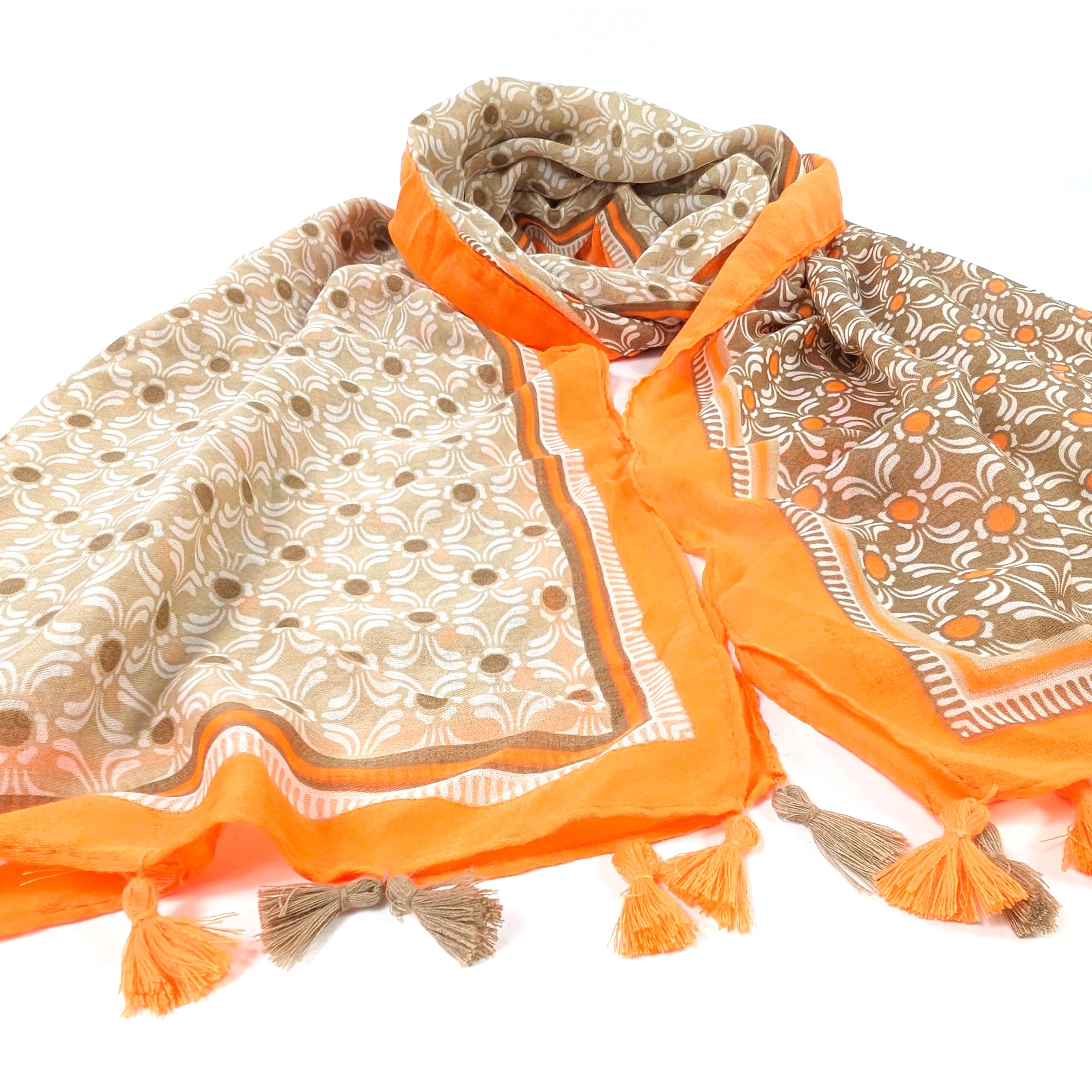 Vesta Bright Patterned Scarf - Chocolate Orange (90x180cm) - Stylish Fashion Accessory for Women, Perfect for Autumn Winter Outfits, Office Wear and Holiday Gifts