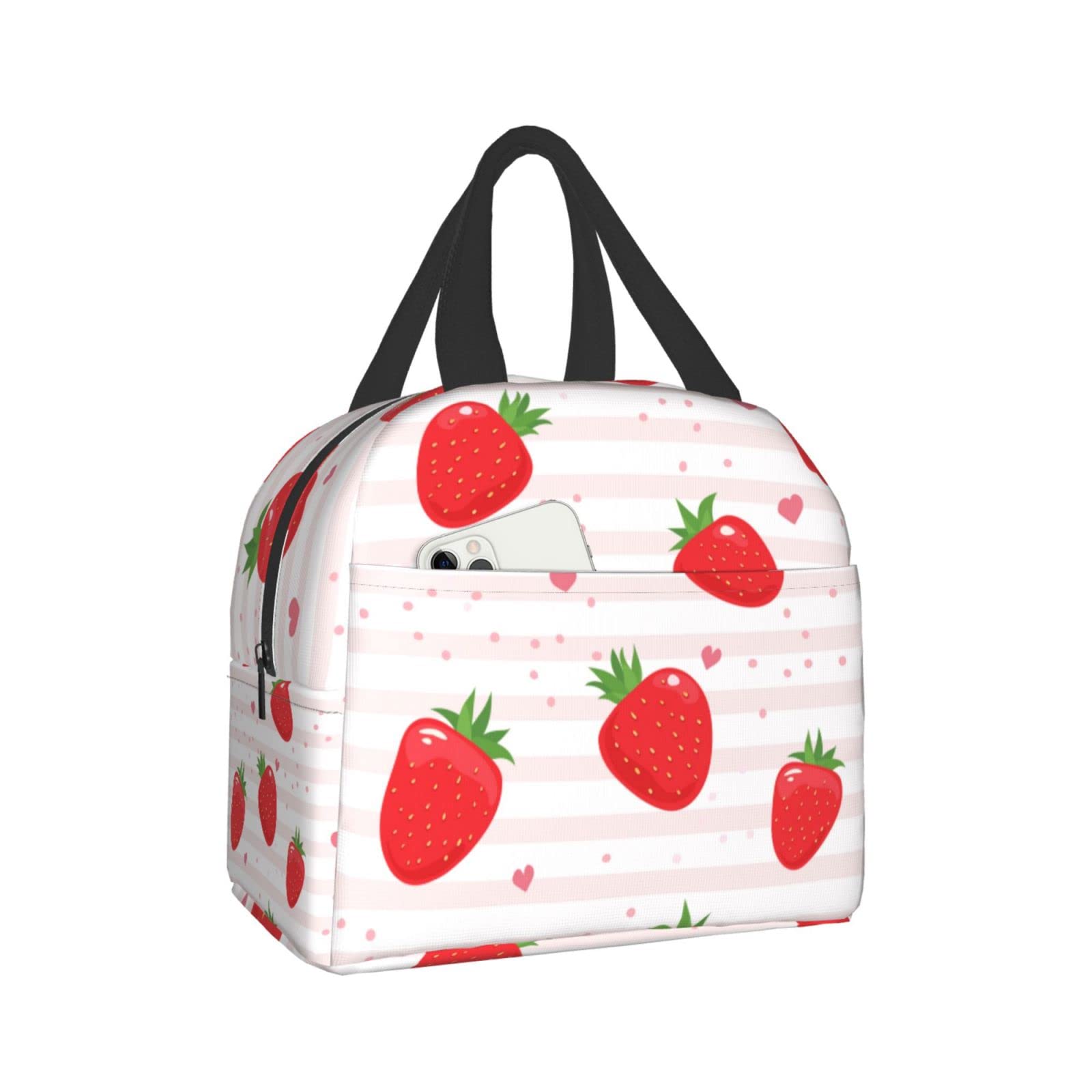 Strawberry Heart Insulated Lunch Bag - Reusable Bento Box & Cooler Tote for Work, Picnic, School - Cute Eco-Friendly Food Container for Women & Men - Perfect for Office, Outdoor, and Shopping