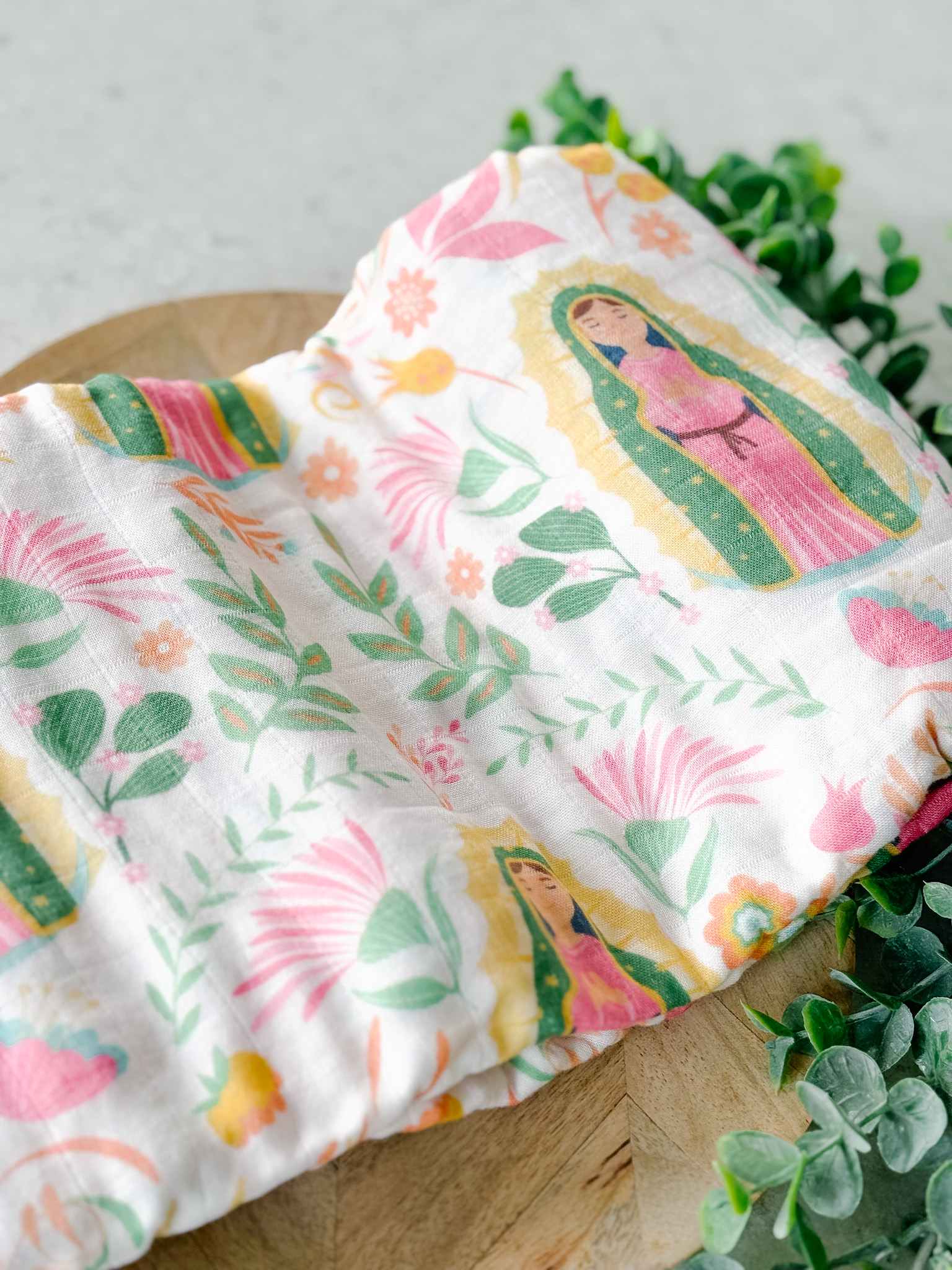 Our Lady of Guadalupe Muslin Swaddle Blanket - Soft Baby Swaddling Wrap for Newborns - Perfect for Baptism, First Communion & Religious Celebrations