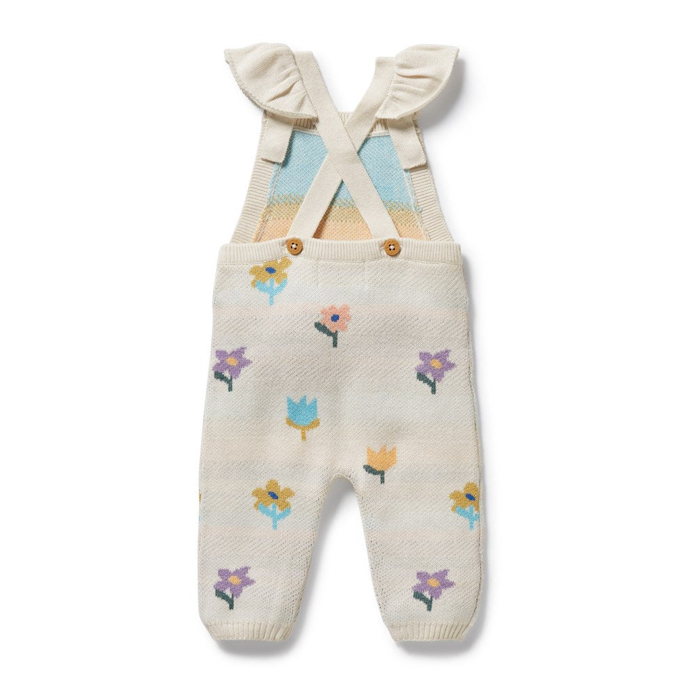 Organic Knitted Jacquard Overalls for Women - Floral Pop Design Comfortable Jumpsuit for Casual Wear & Spring Outfits