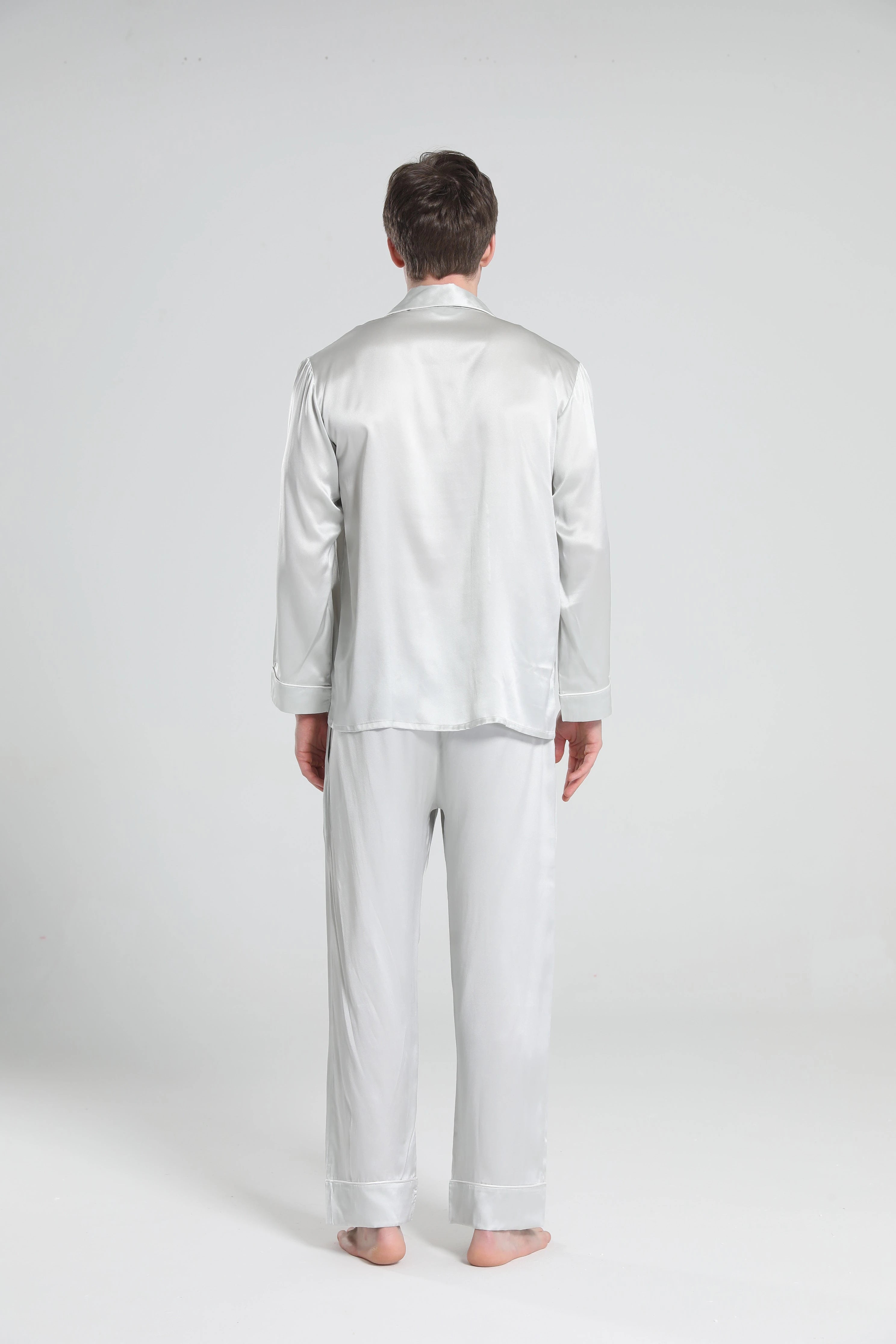 Premium Men's Silk Pajama Set with Lapel Collar - Soft & Breathable Sleepwear for Lounge & Travel - Perfect for Home Relaxation & Hotel Stays
