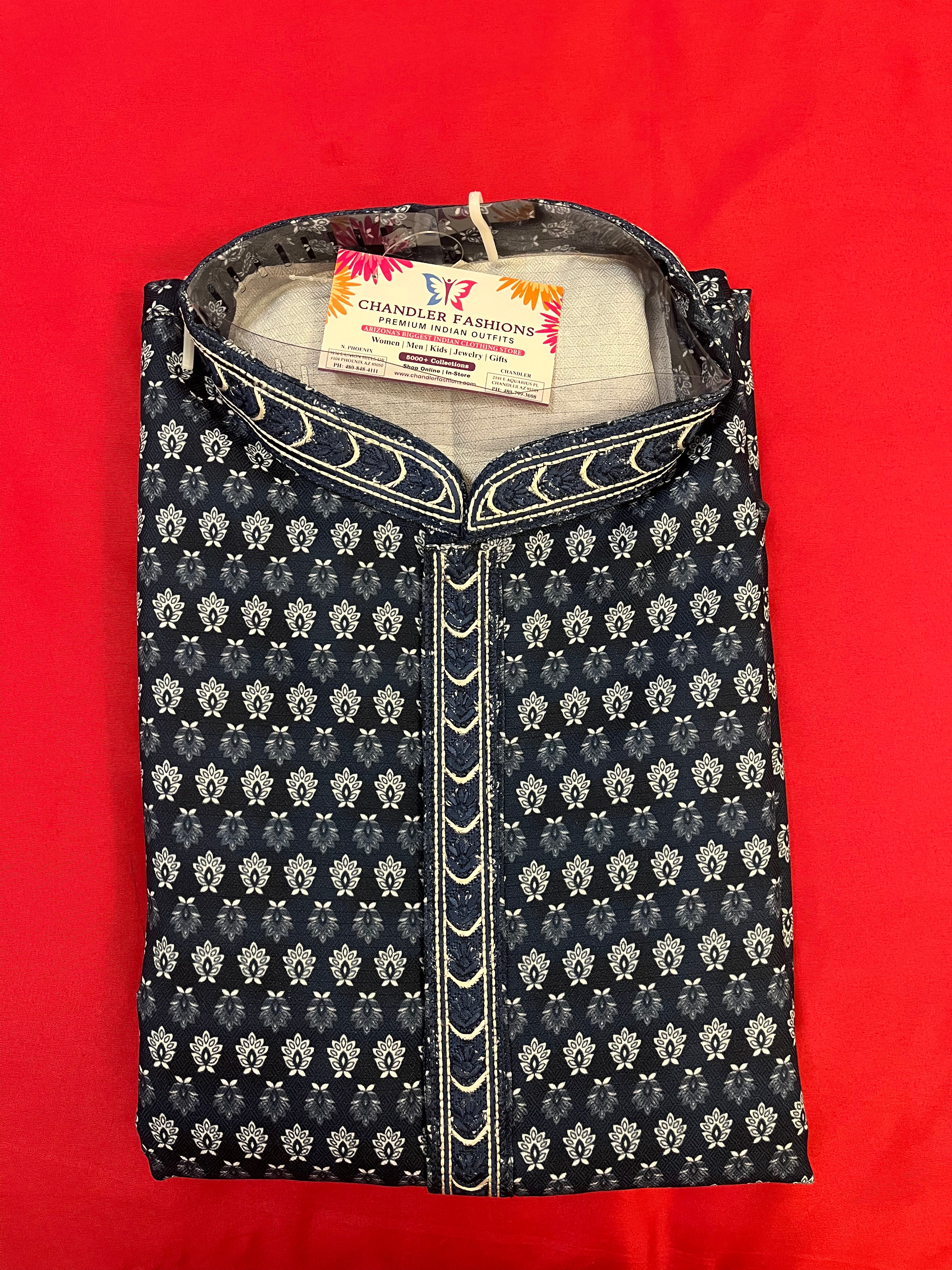Stylish Blue Embroidered Kurta Pajama Set for Men - Full Sleeve Traditional Indian Outfit for Weddings, Festivals & Special Occasions