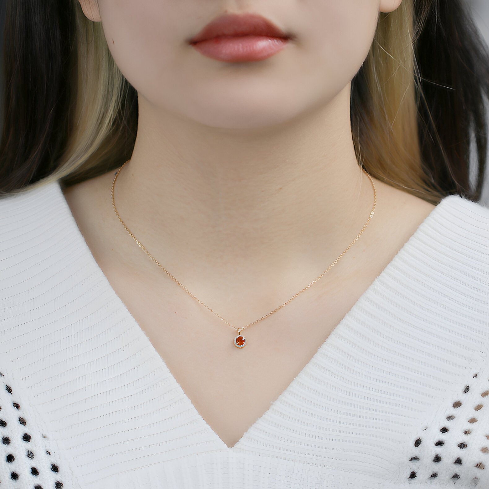Spessartine Garnet Red Halo Birthstone Pendant Necklace & Charm | January Birthstone Jewelry | Perfect for Valentine's Day Gifts & Anniversary Presents | TB1650