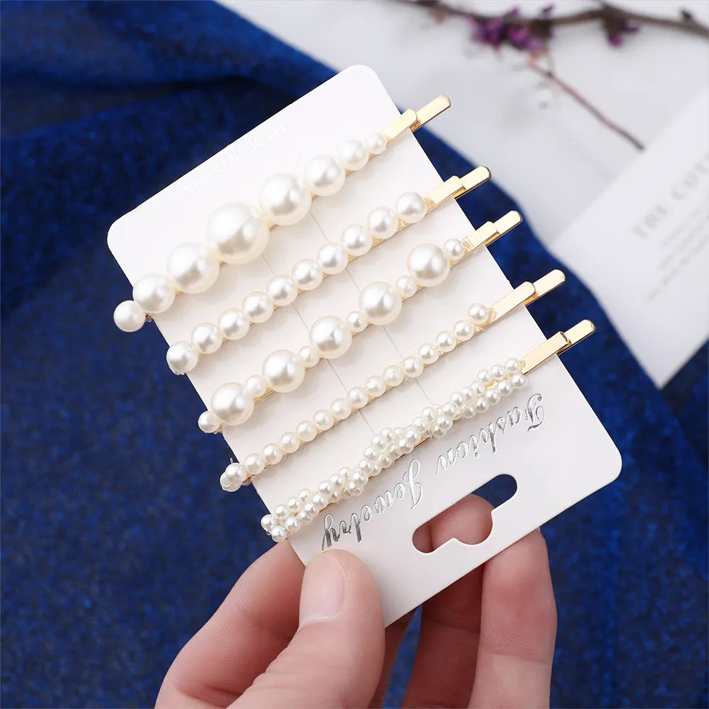 5Pcs/Set Elegant Pearl Hair Clips for Women - Snap Button Hairpins, Sweet Pearl Barrettes, Hair Jewelry Accessories - Perfect for Weddings, Parties & Everyday Styling