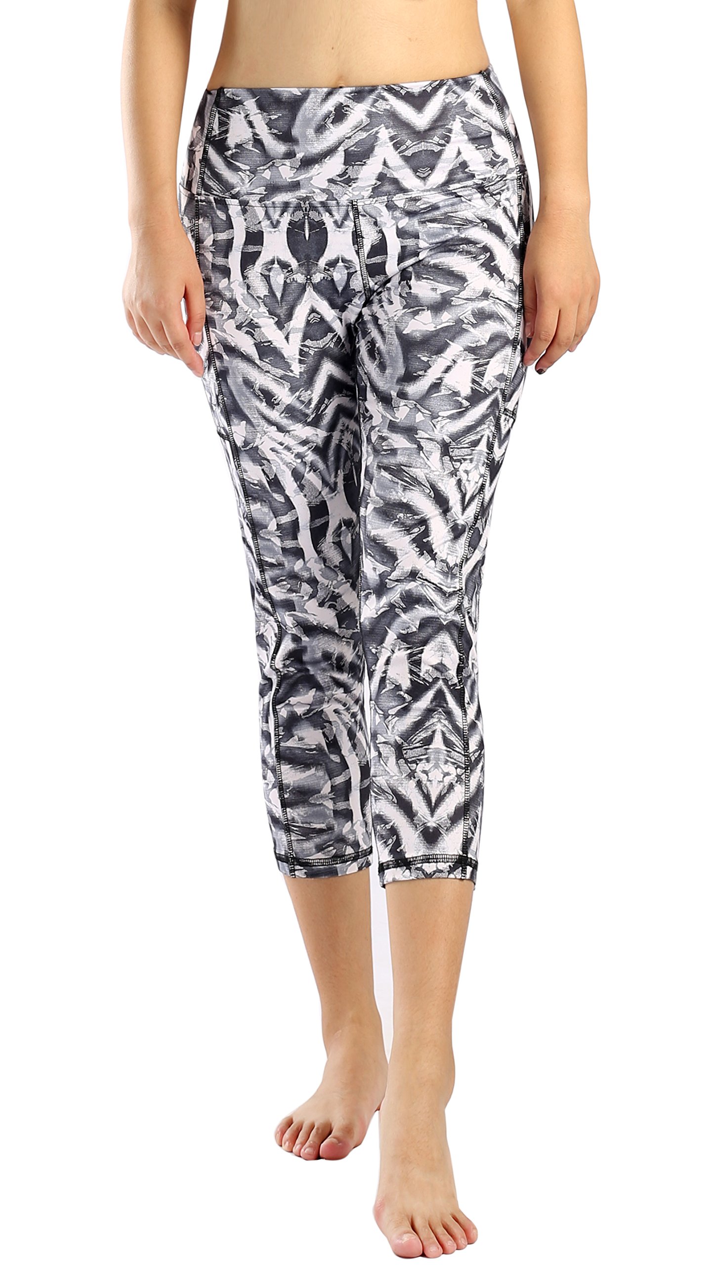 Women's High Waisted Yoga Pants with Pockets - Floral Pattern Running Capris for Workout, Gym & Lounge Wear