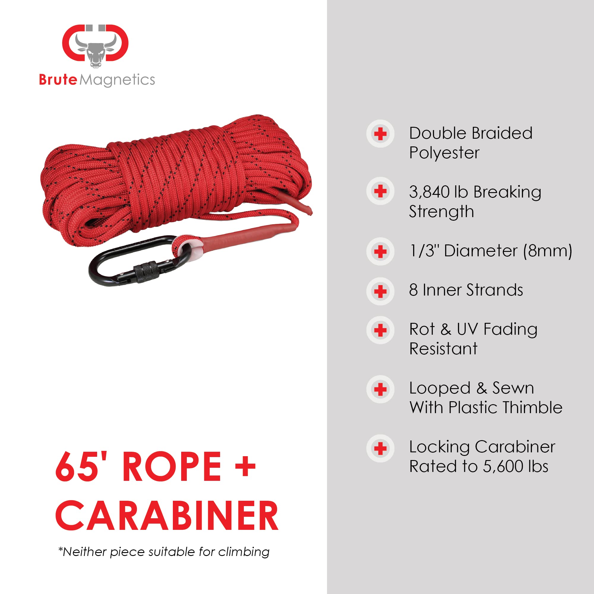 Brute Magnetics Wildebeest Magnet Fishing Kit - 4250 lb Double Sided Neodymium Rare Earth Magnet with Waterproof Case, 65ft Heavy Duty Rope, Carabiner, Gloves & Threadlocker | Perfect for Underwater Treasure Hunting, Metal Detecting & Outdoor Adventures