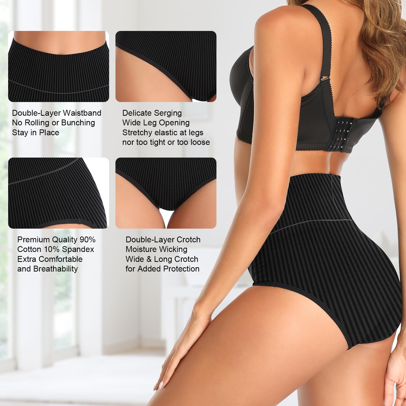 UMMISS Women's Cotton High Waisted Underwear - Tummy Control Panties, Plus Size Full Coverage Briefs for Comfort & Shapewear | Perfect for Everyday Wear, Workout & Postpartum Recovery