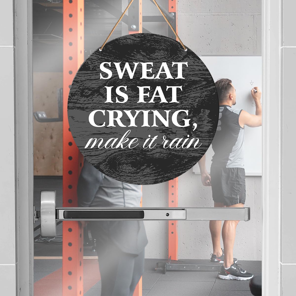 Funny Gym Signs Wall Decor - Inspirational Home & Office Gym Hanging Signs - Rustic Workout Room Decorations - 'Sweat Is Fat Crying' Motivational Sign - Perfect for Home Gyms, Fitness Studios & Workout Spaces