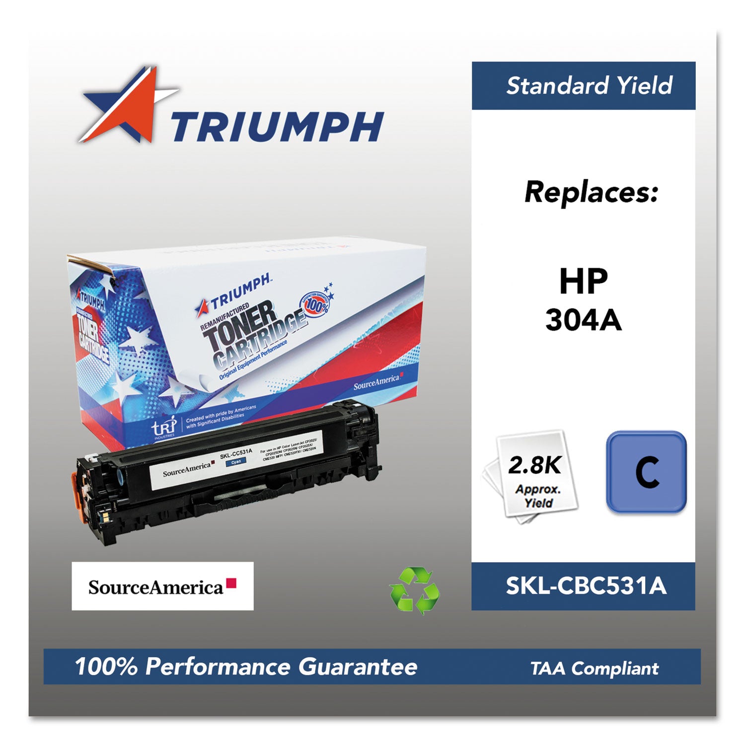 751000NSH0972 Remanufactured CC531A (304A) Cyan Toner Cartridge - 2800 Page Yield | High-Quality Replacement for HP Printers | Ideal for Office & Home Printing