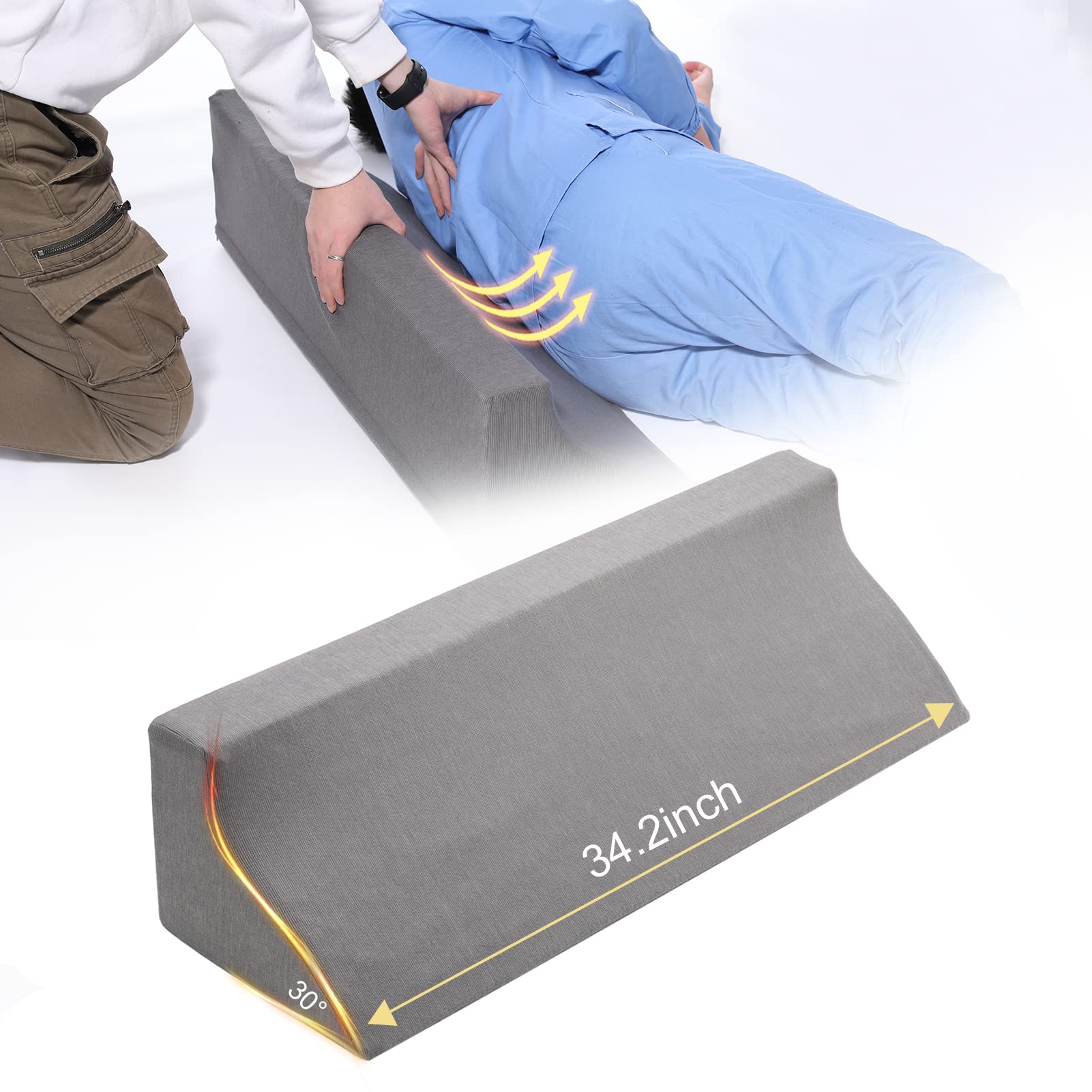 **34in Wedge Pillow for Sleeping & Post-Surgery Support - Orthopedic Bed Wedge Pillow for Side Sleepers, Pregnancy, Back & Leg Pain Relief - Grey with Machine Washable Cover - Perfect for Home, Hospital & Recovery**