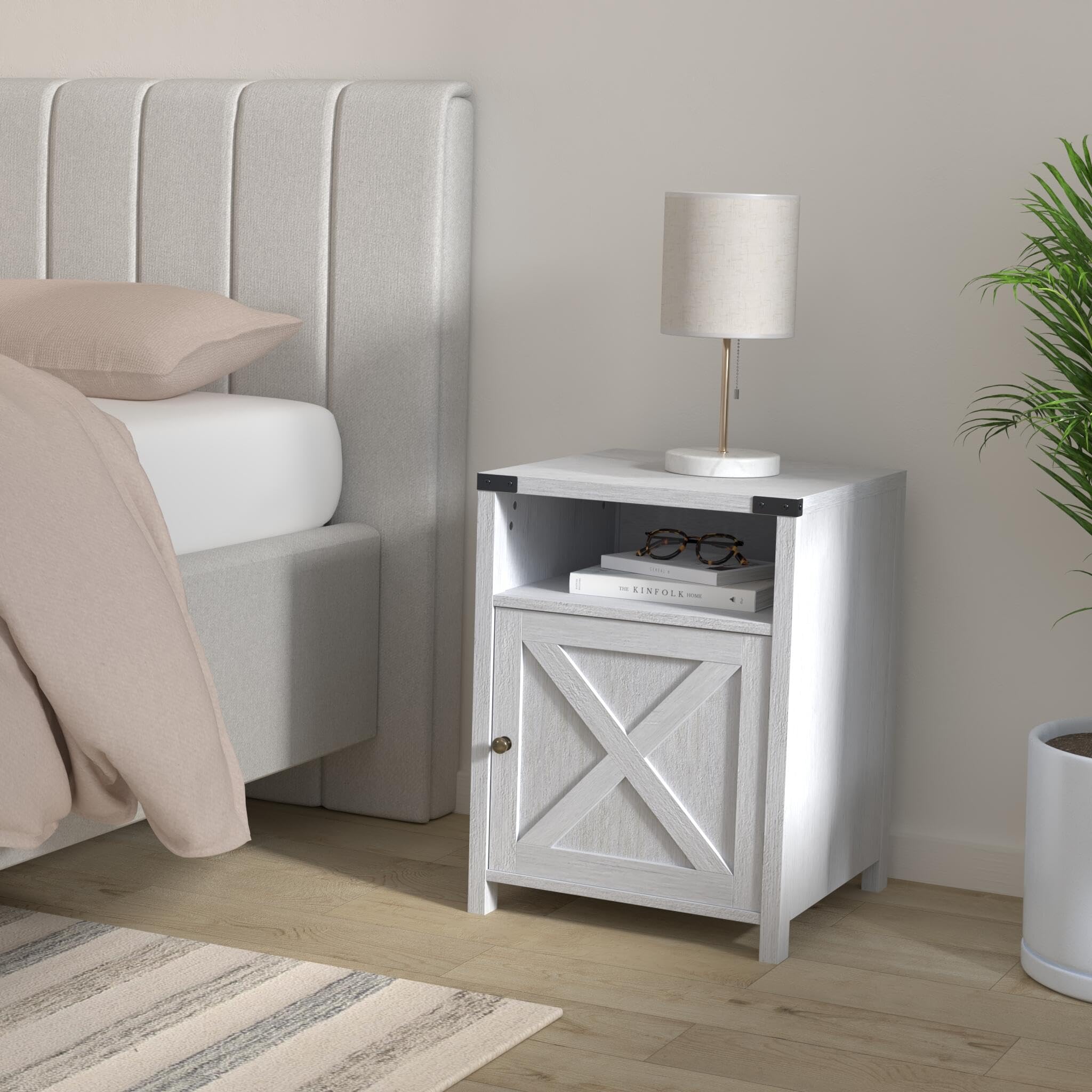 Rainbow Sophia Nightstand - Farmhouse Style Bedside Table with Cabinet & Shelves, 18x18x24 Inches, Sargent Oak Finish - Perfect for Bedroom, Guest Room, or Dorm Decor