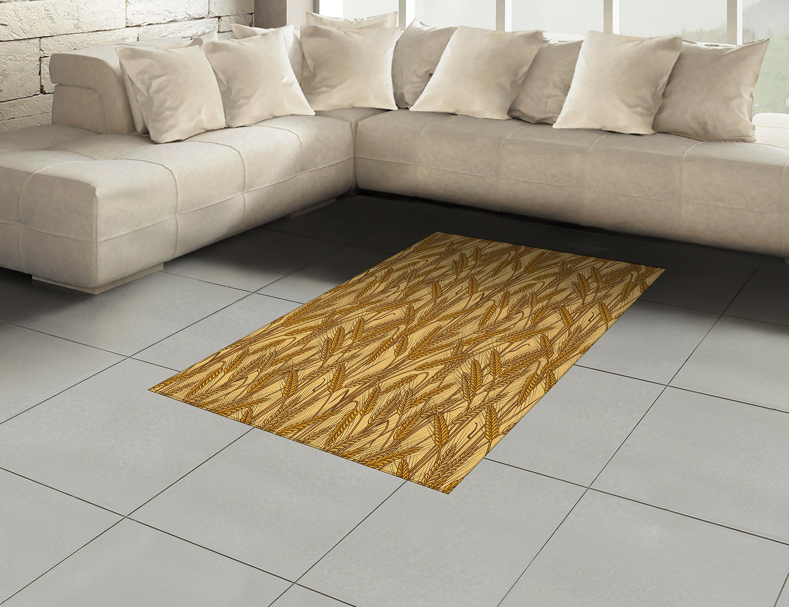 Ambesonne Harvest Area Rug - Wheat & Rye Field Farmhouse Design, Mustard Yellow 4'x5'7