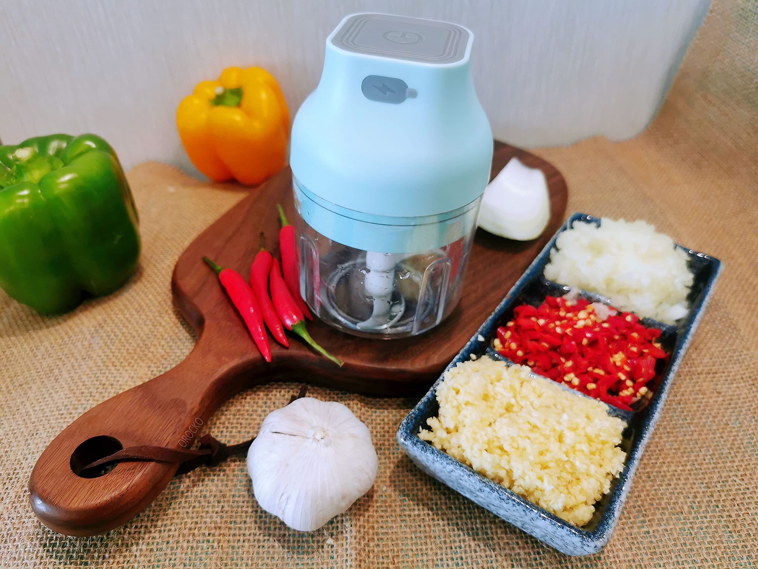 Electric Garlic Chopper & Food Processor - USB Rechargeable Mini Mincer for Vegetables, Meats & Spices | 250ml Portable Kitchen Gadget | Perfect for Meal Prep, Camping & Small Kitchens | OROCKO Green