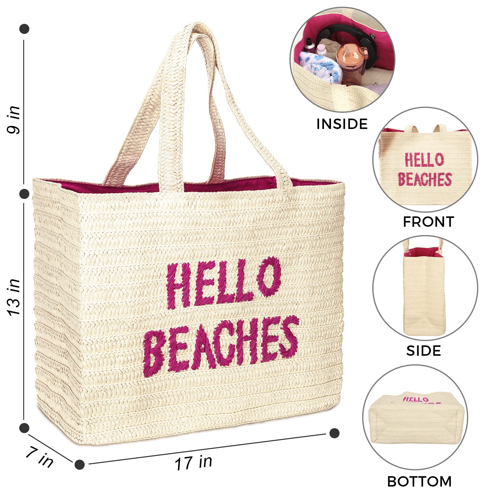 2025 Trendy Straw Beach Tote Bag for Women - Large Packable Vacation Beach Bag | Perfect for Poolside, Seaside & Summer Travel Accessories